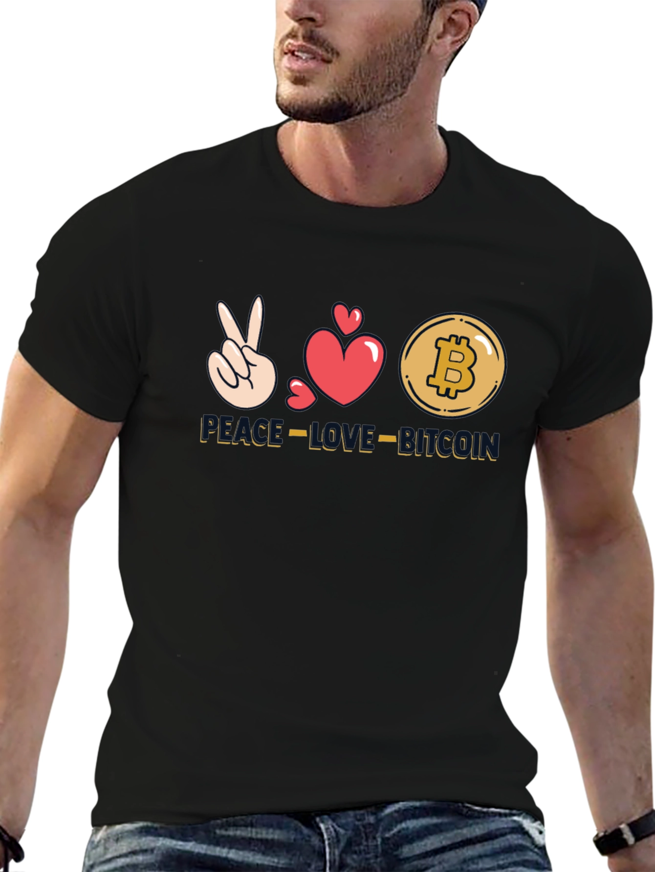 Peace Love Bitcoin Black T-Shirt Crypto Currency Tee