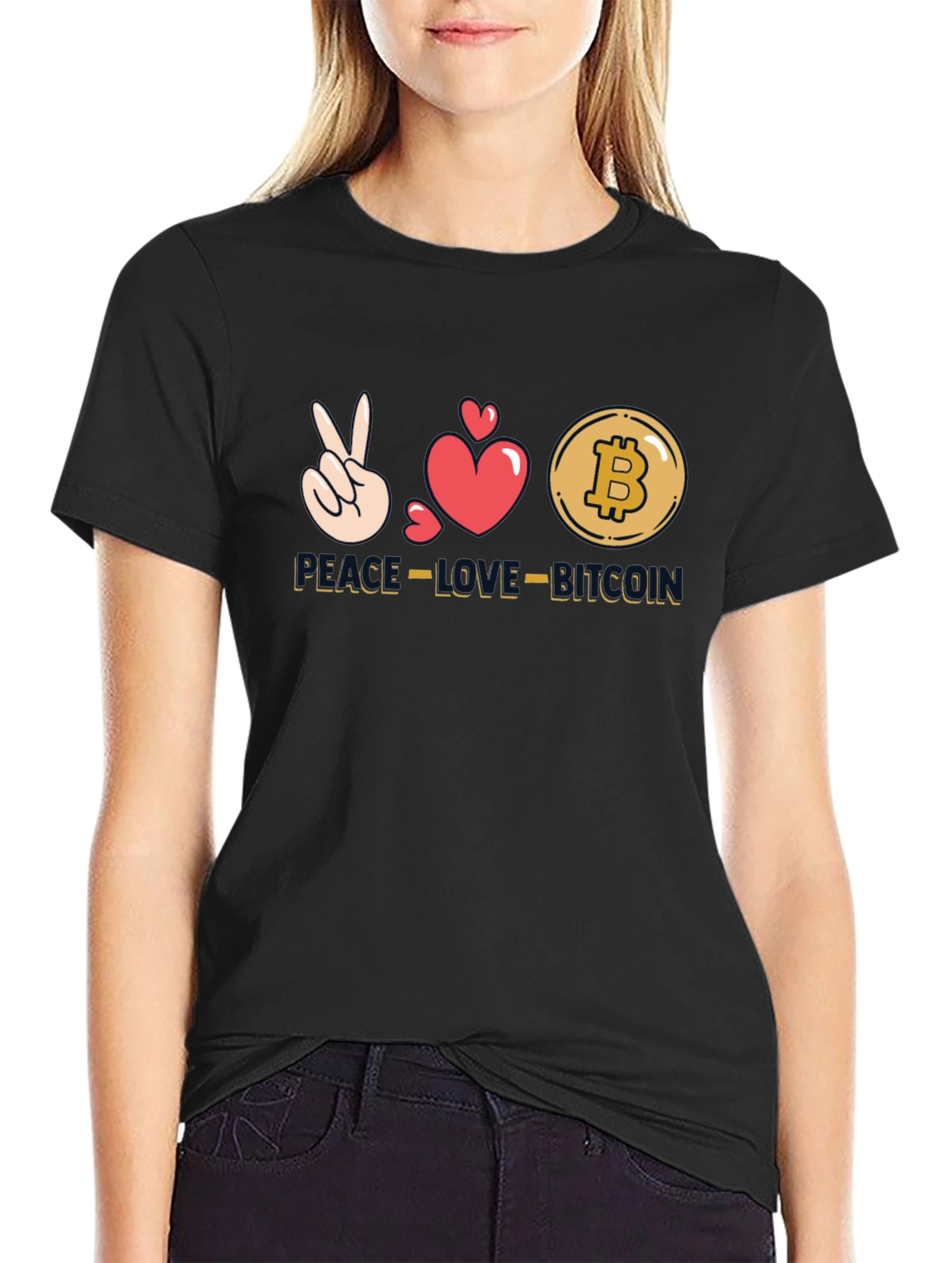 Peace Love Bitcoin Black T-Shirt Crypto Currency Tee