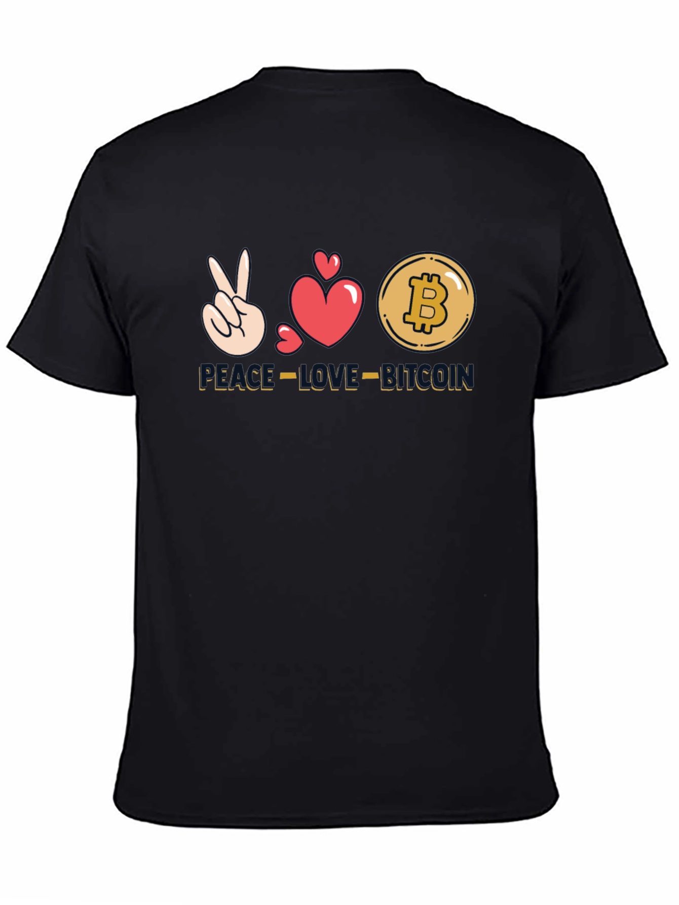 Peace Love Bitcoin Black T-Shirt Crypto Currency Tee