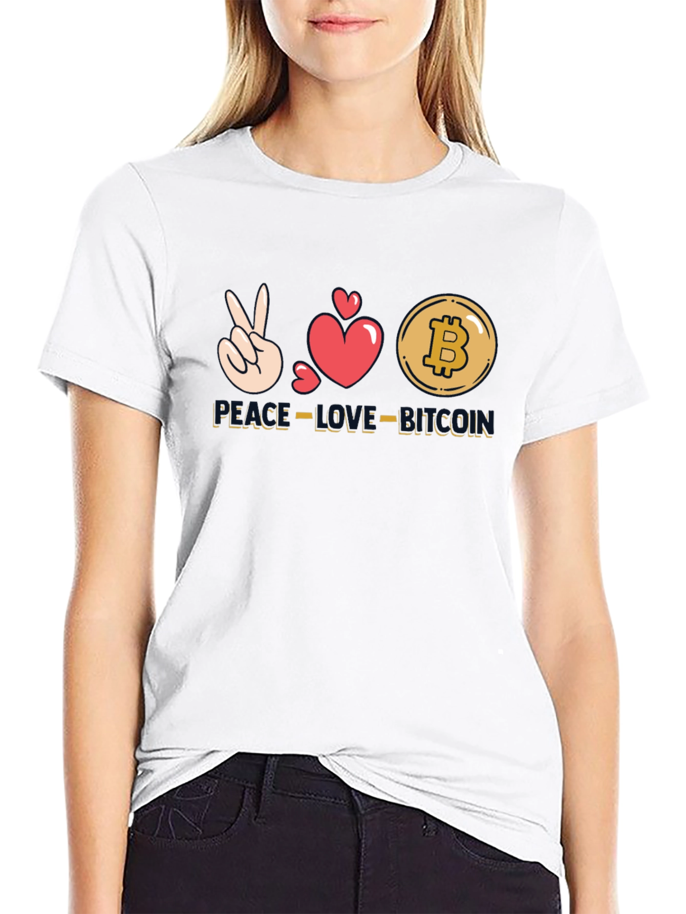 Peace Love Bitcoin Black T-Shirt Crypto Currency Tee