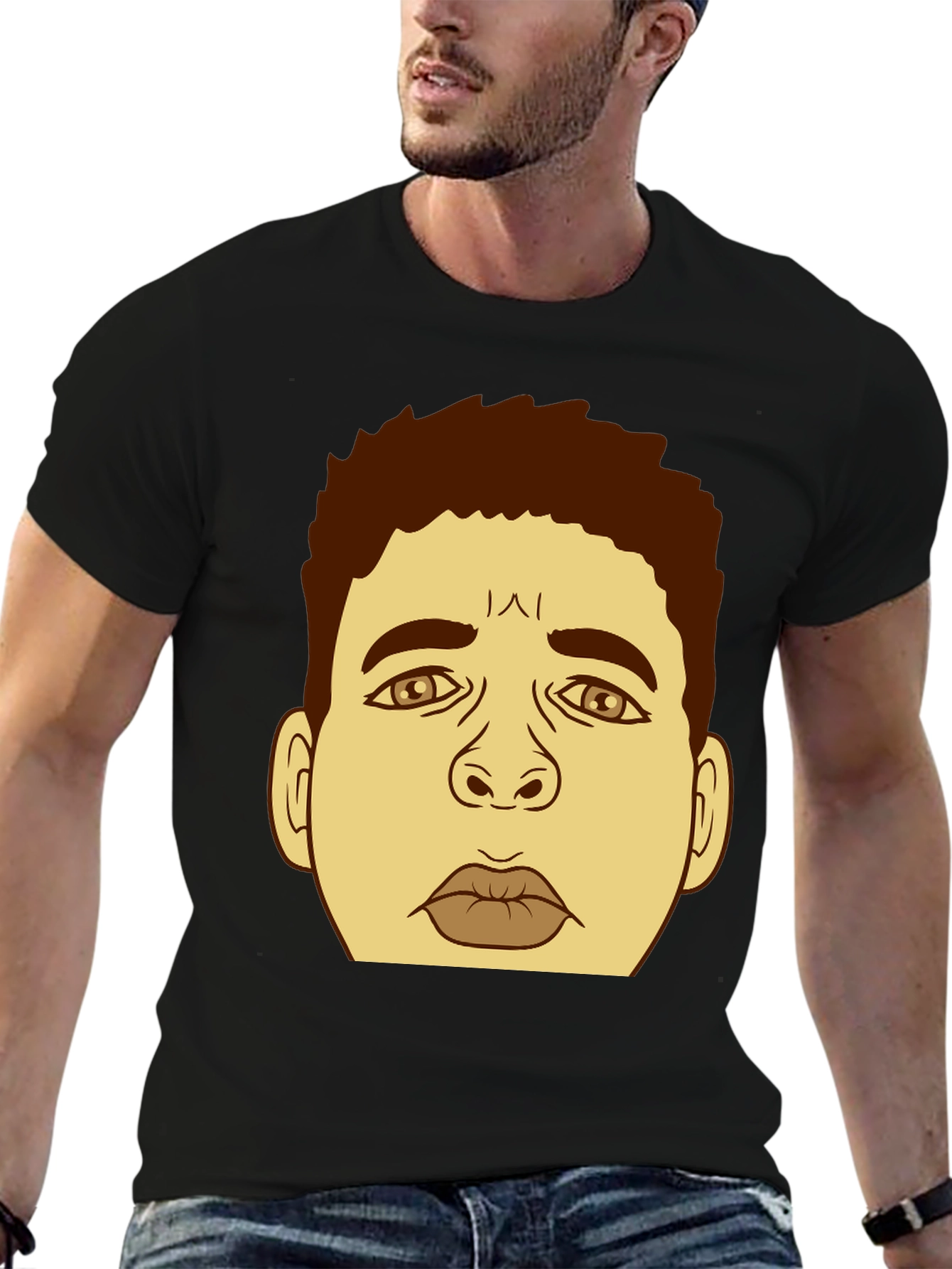 Cartoon Face Graphic Black T-Shirt