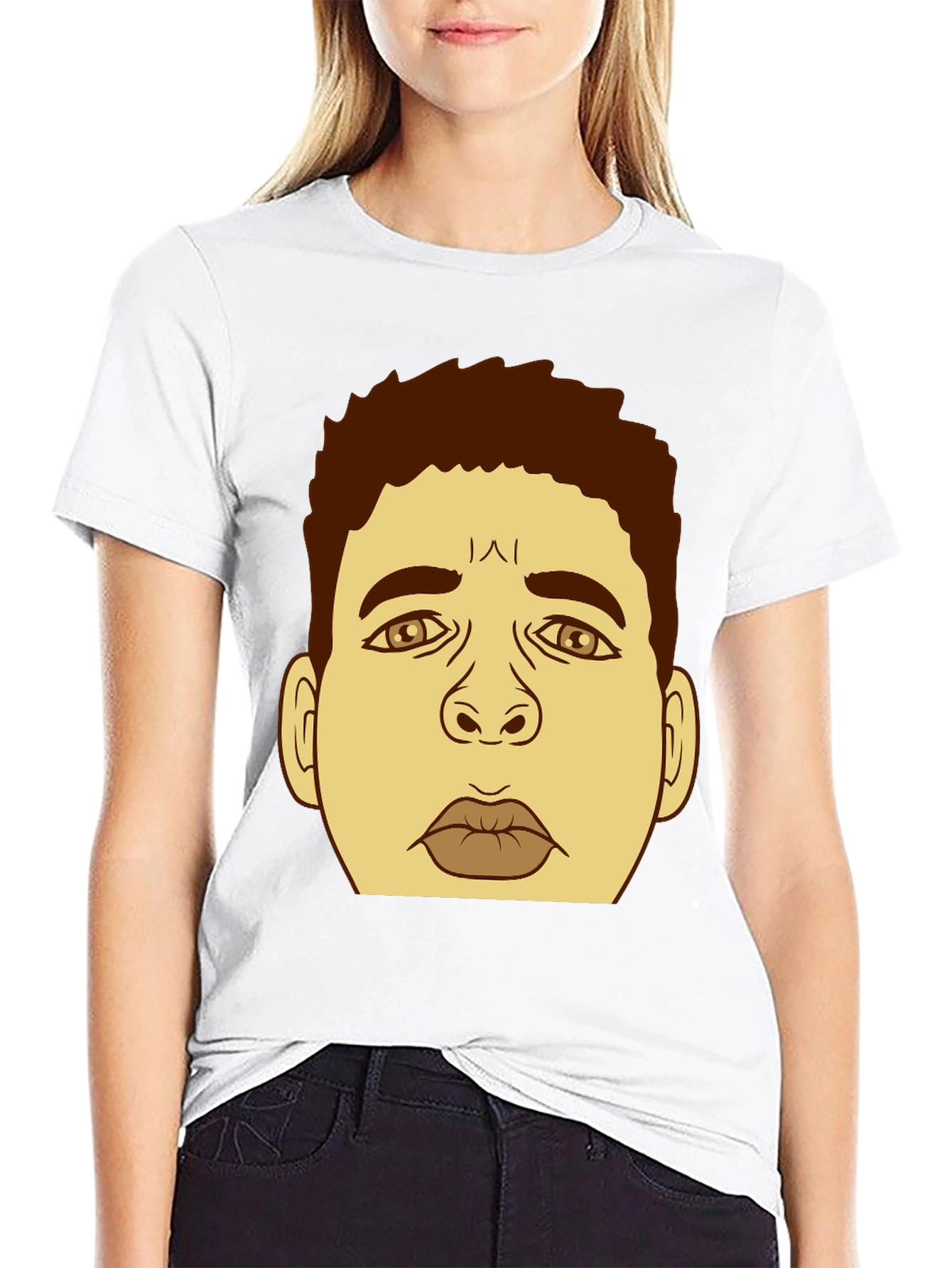 Cartoon Face Graphic Black T-Shirt