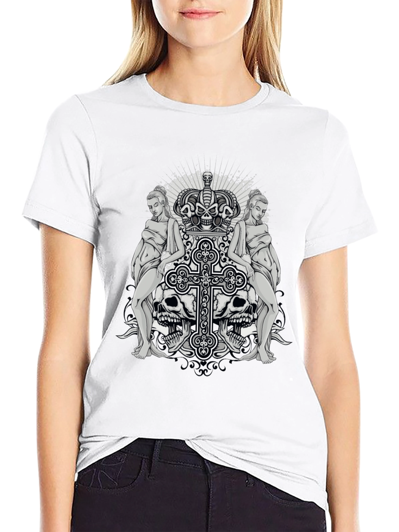 Skull & Cross Graphic Tee - Gothic Style