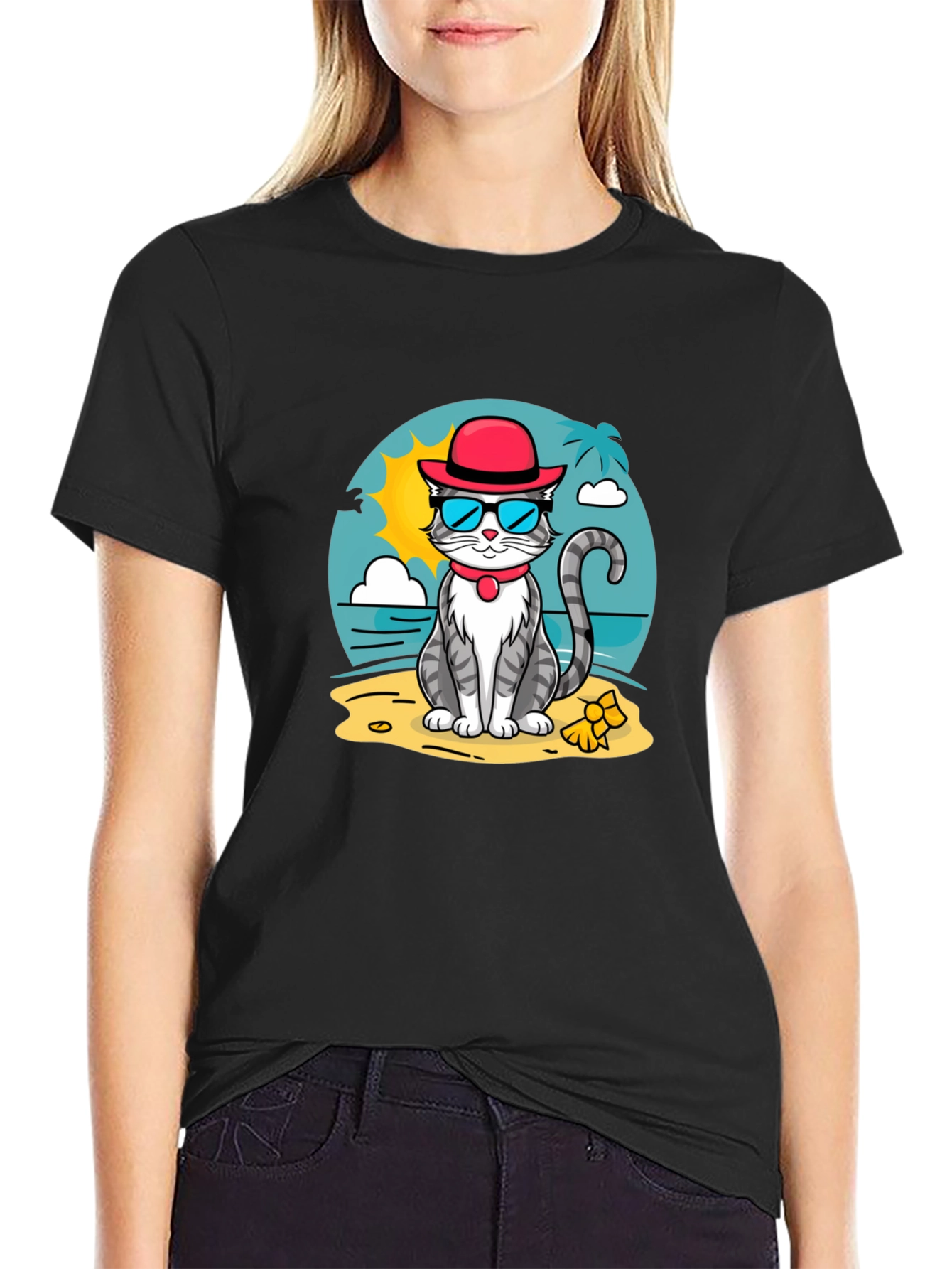 Cool Cat Beach T-Shirt - Summer Vibes