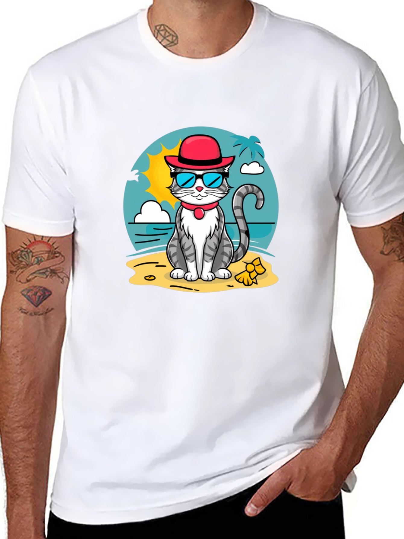 Cool Cat Beach T-Shirt - Summer Vibes