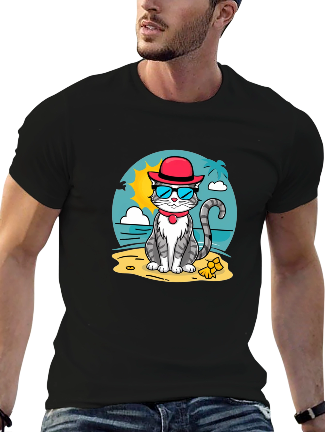 Cool Cat Beach T-Shirt - Summer Vibes
