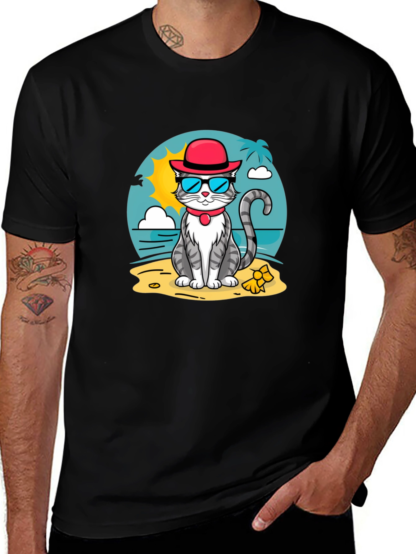 Cool Cat Beach T-Shirt - Summer Vibes