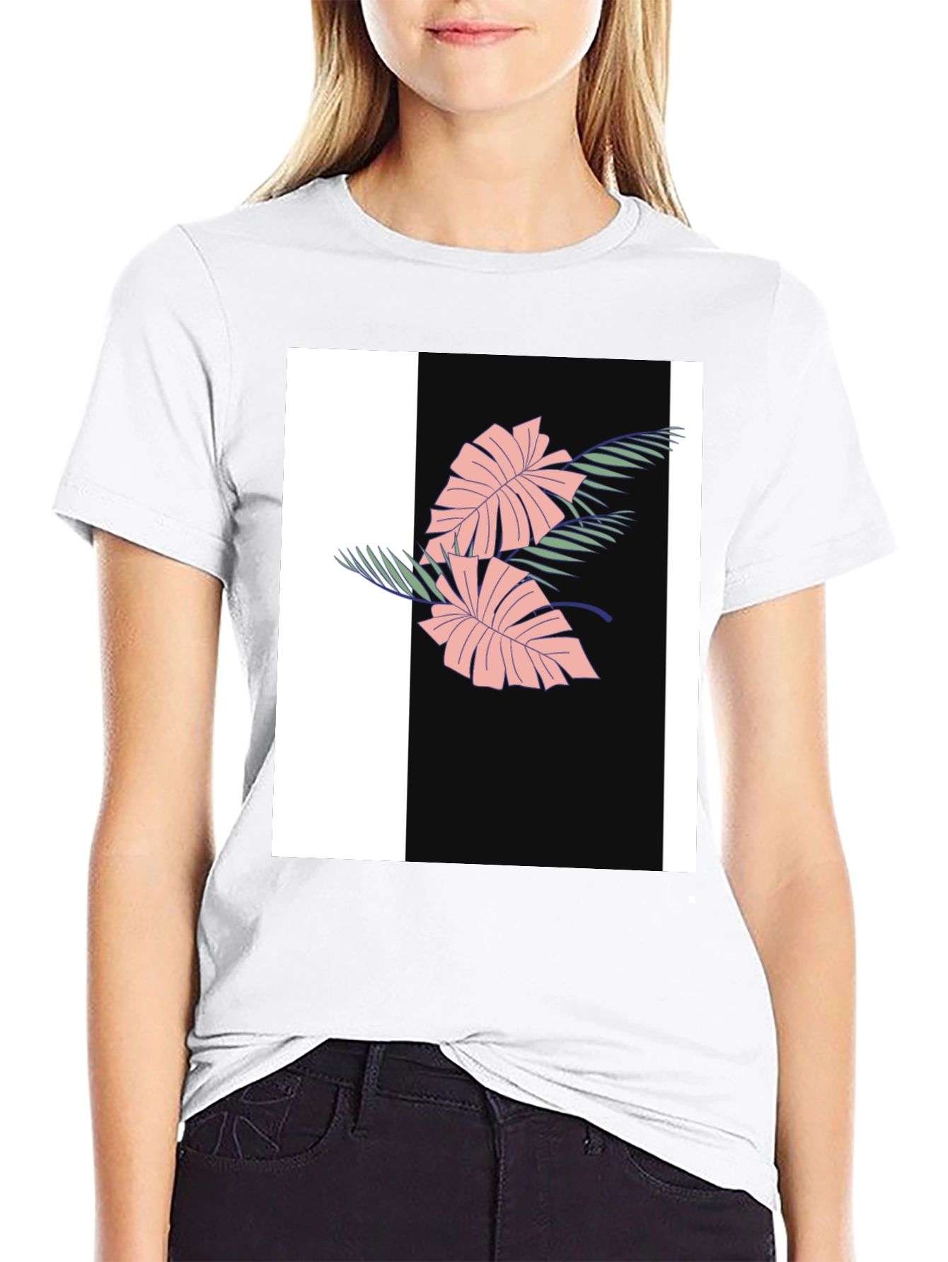 Tropical Leaf Graphic Black Tee