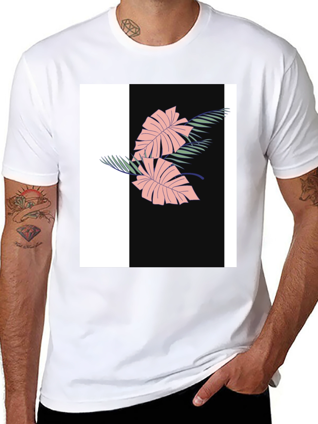 Tropical Leaf Graphic Black Tee