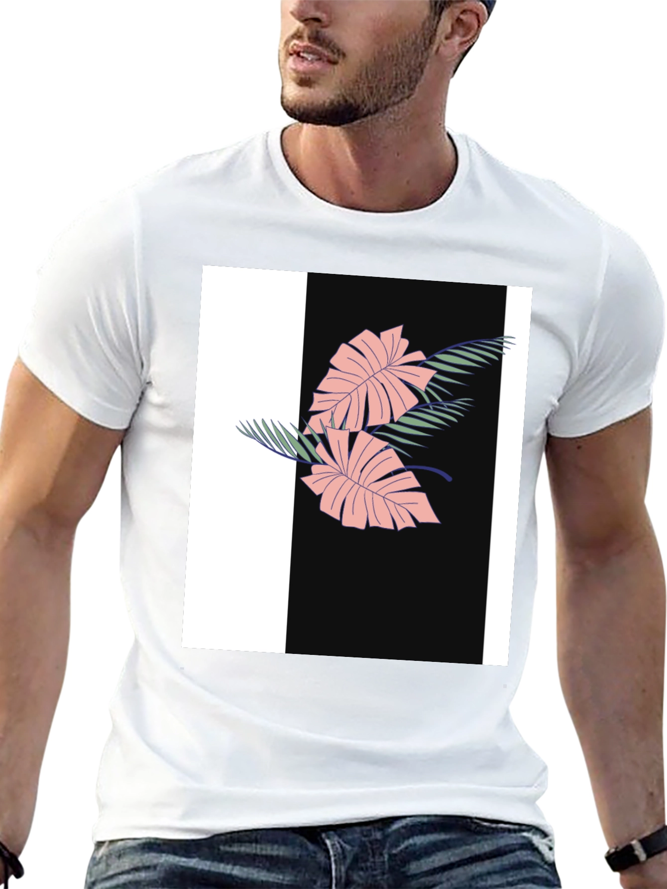 Tropical Leaf Graphic Black Tee