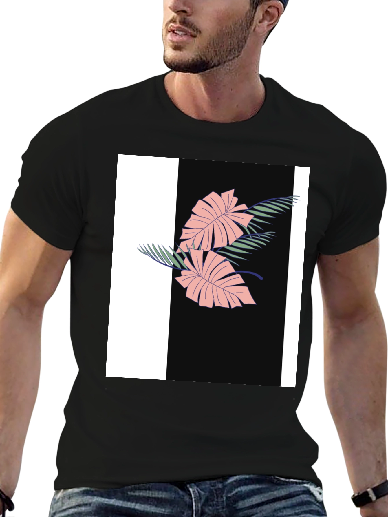 Tropical Leaf Graphic Black Tee