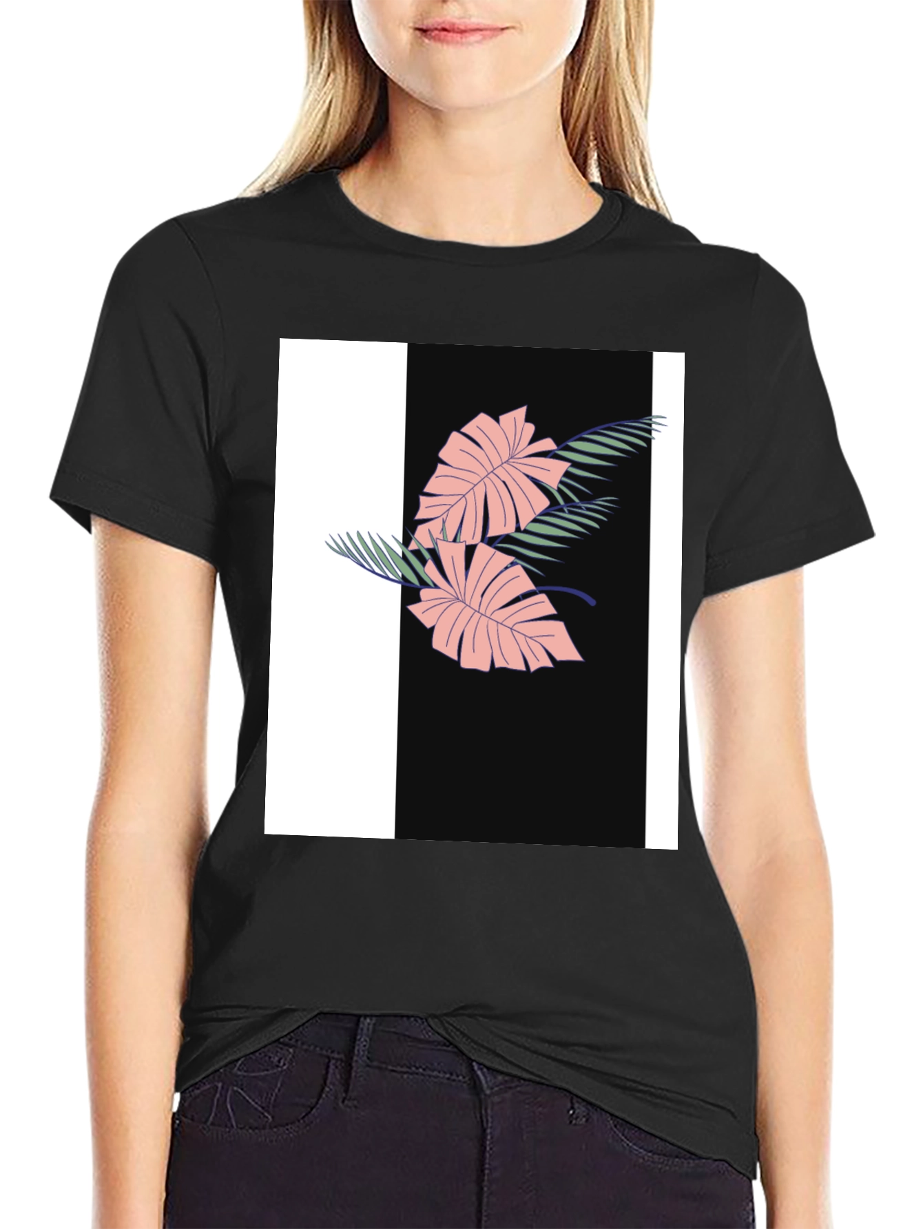 Tropical Leaf Graphic Black Tee