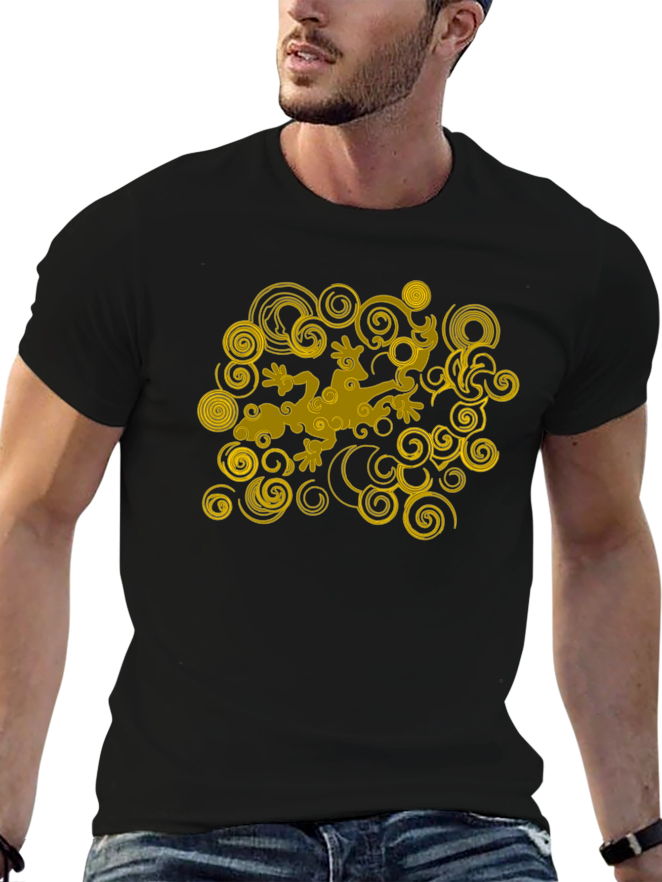 Cool Gecko Swirl Graphic Black T-Shirt