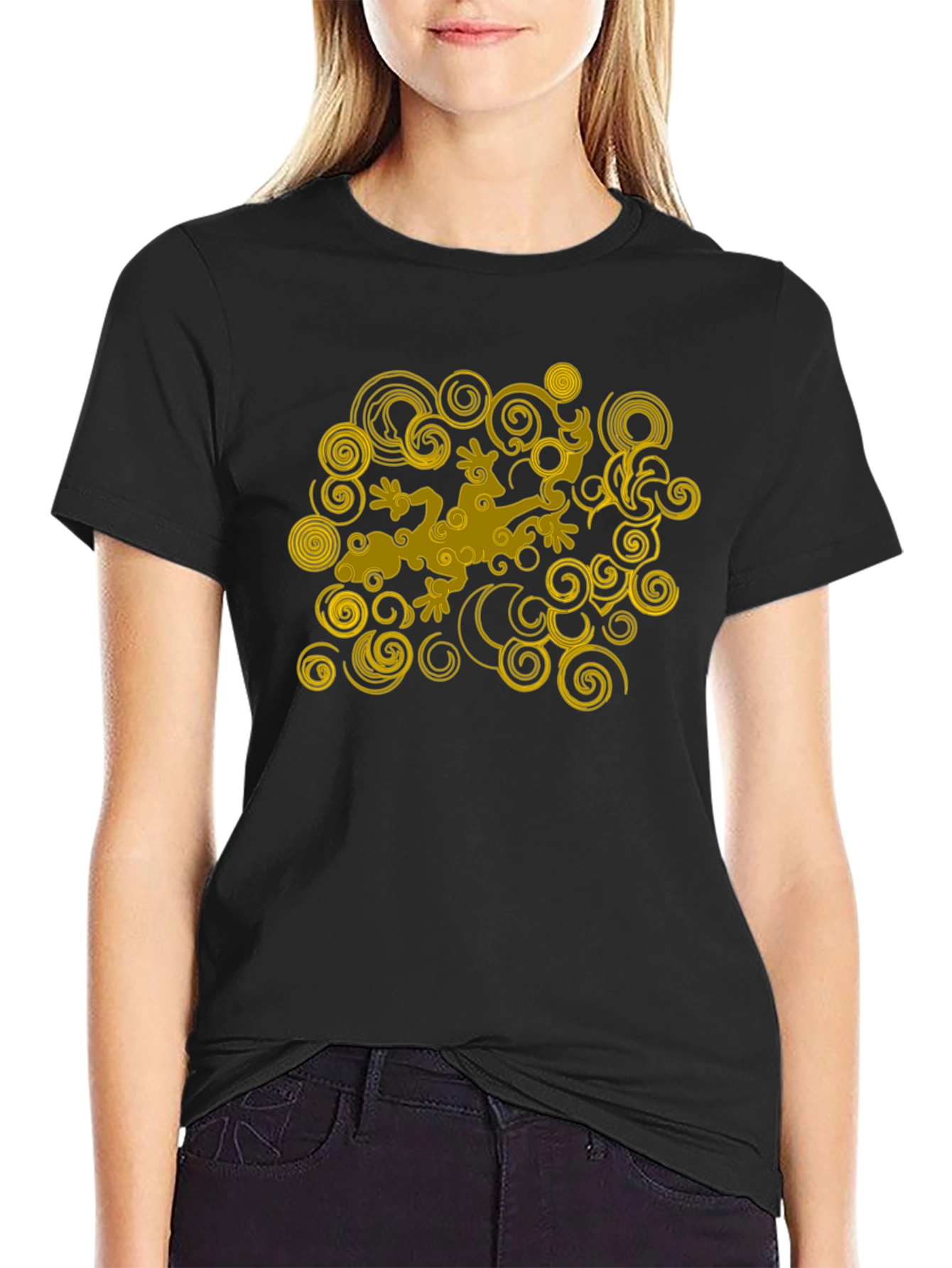 Cool Gecko Swirl Graphic Black T-Shirt