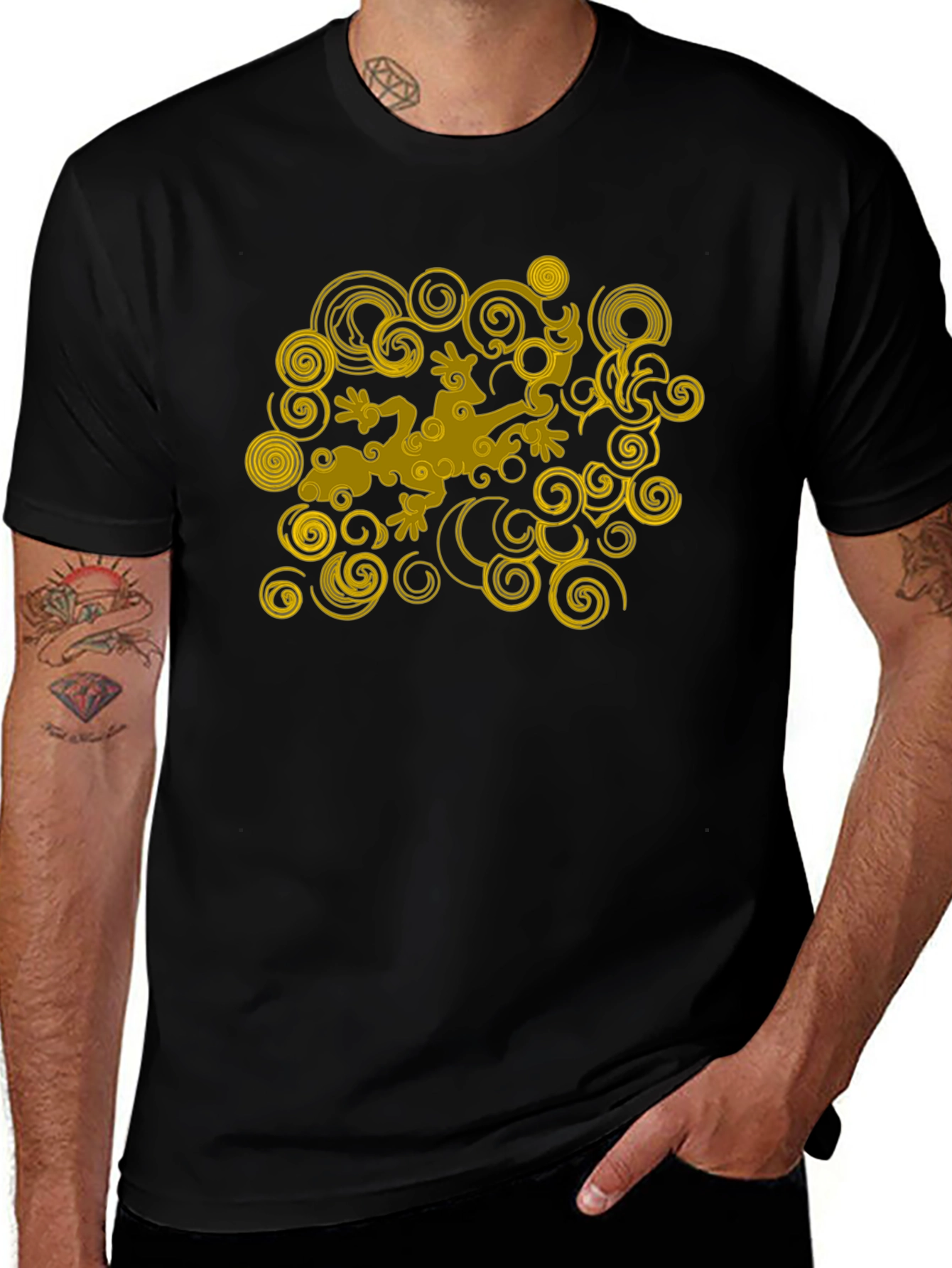 Cool Gecko Swirl Graphic Black T-Shirt