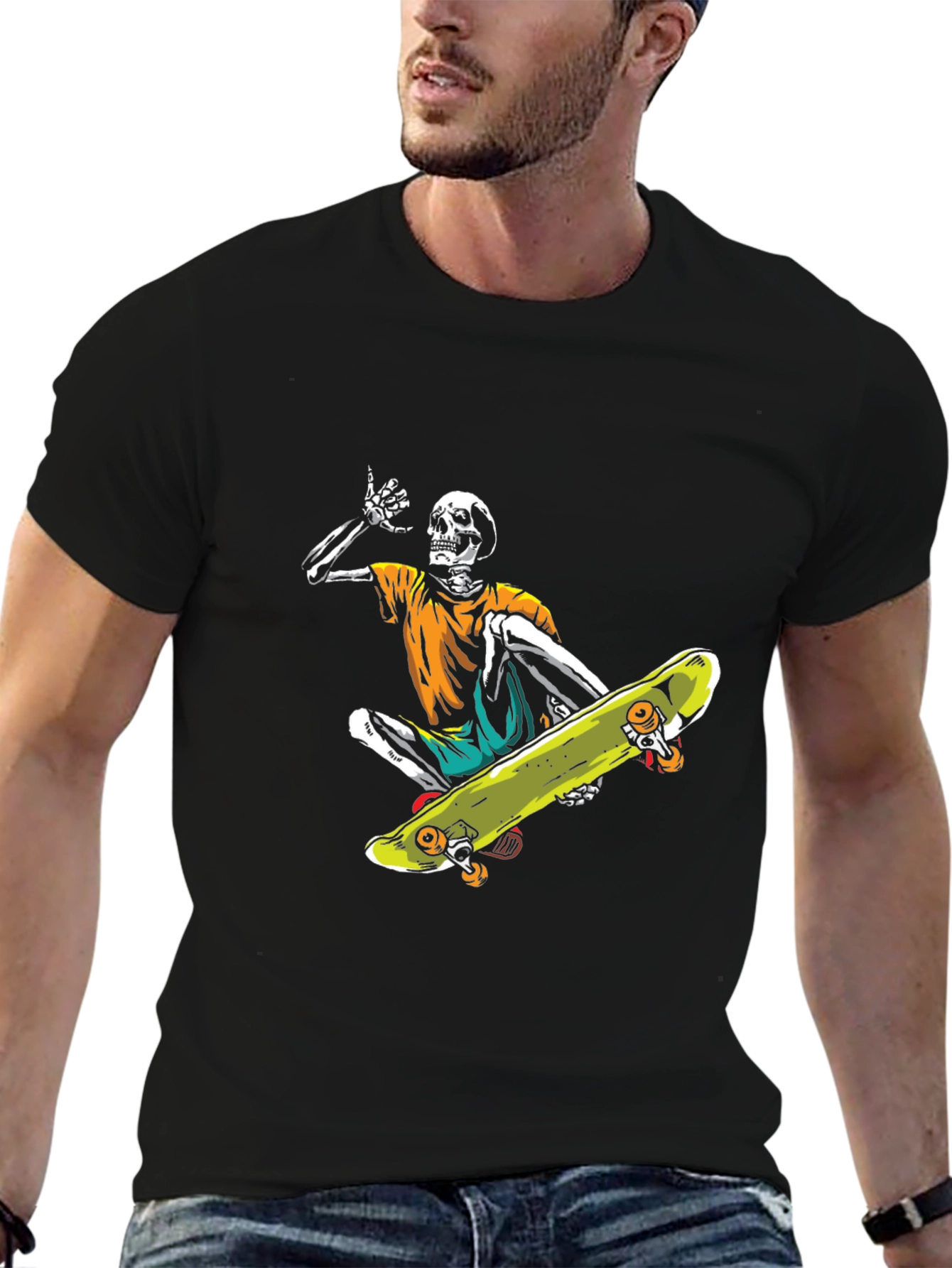 Skeleton Skateboarder Graphic Tee - Cool Casual Style