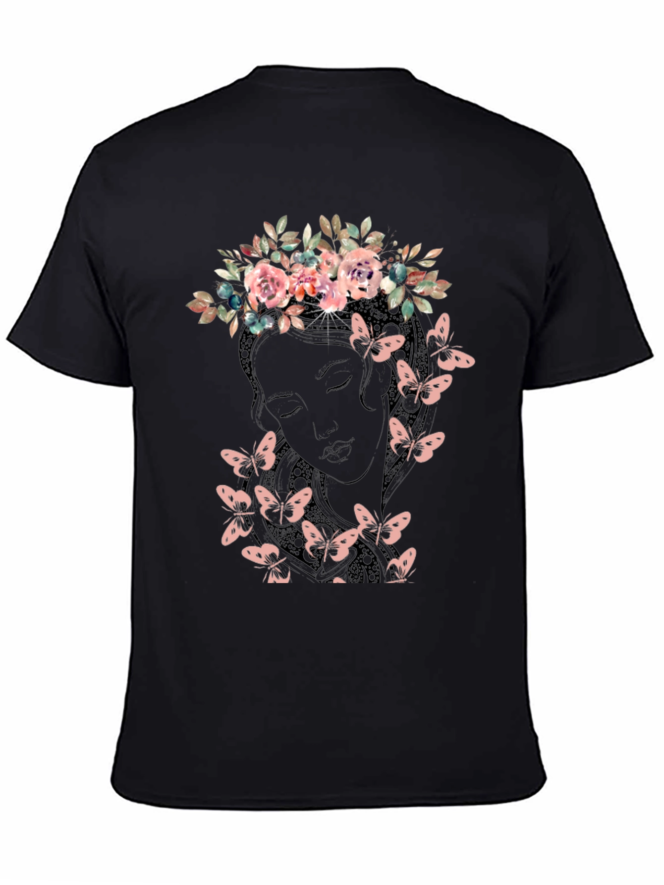 Floral Crown Butterfly Graphic Tee - Black