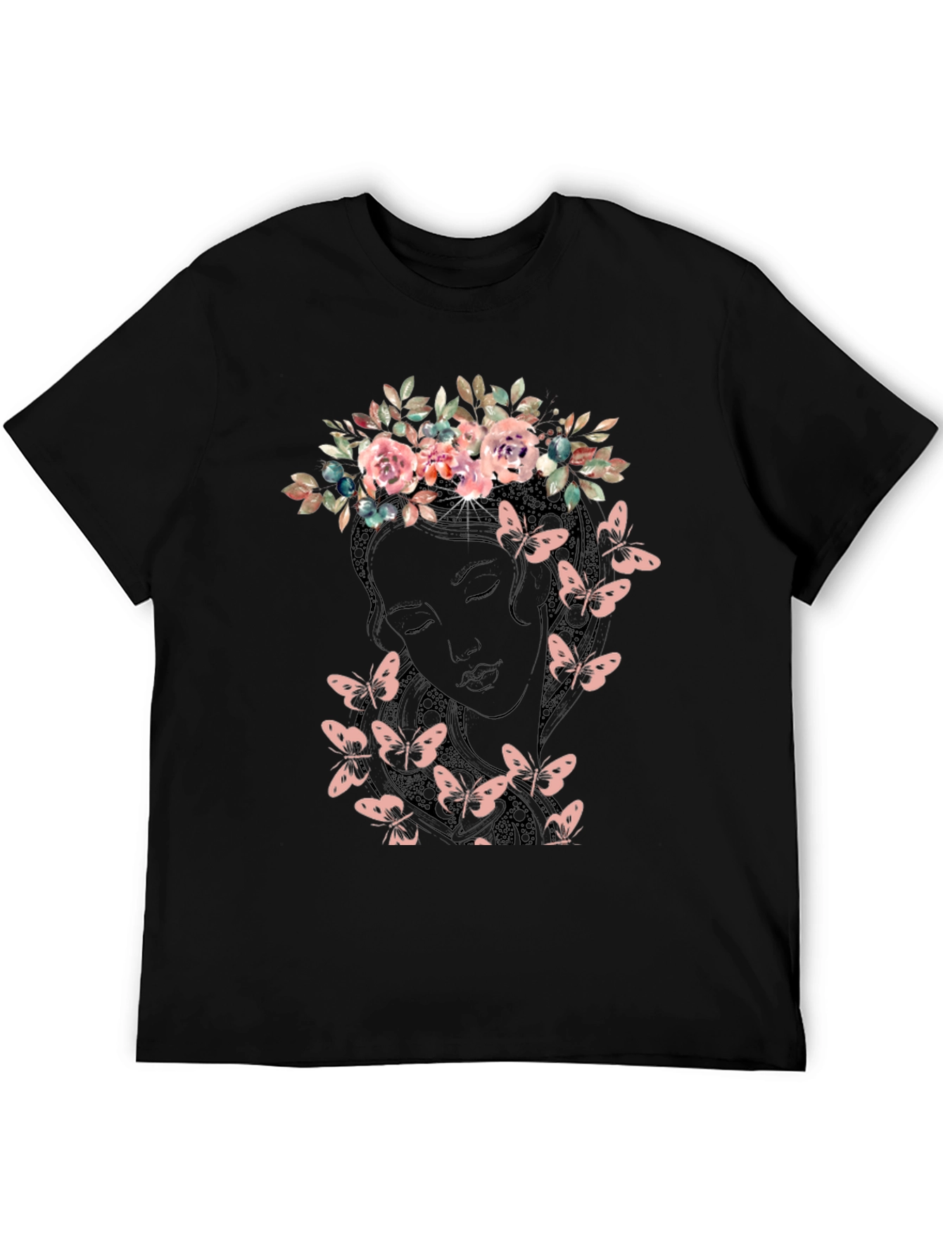 Floral Crown Butterfly Graphic Tee - Black