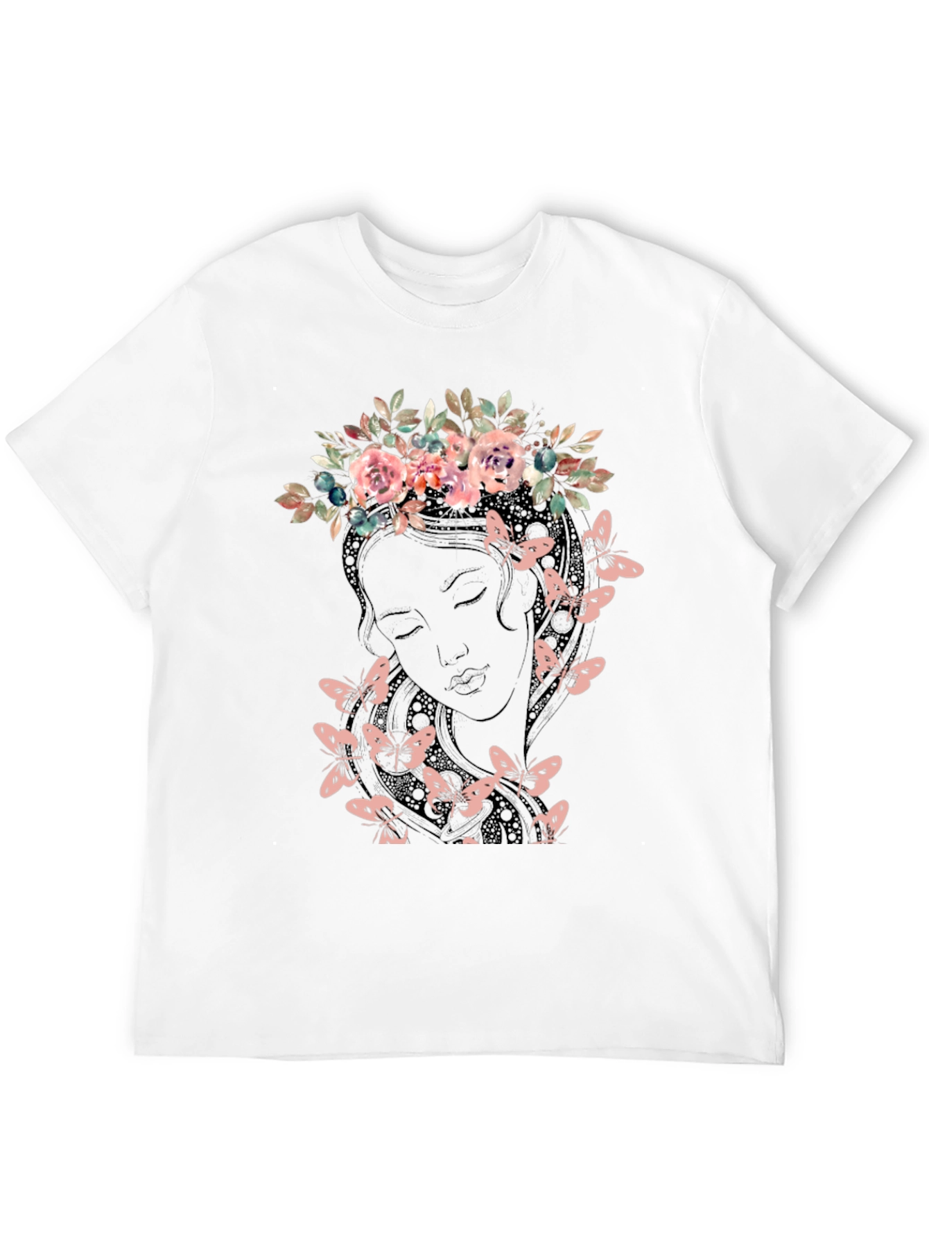 Floral Crown Butterfly Graphic Tee - Black