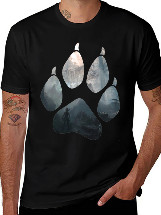 Wolf Paw Print Graphic Black T-Shirt