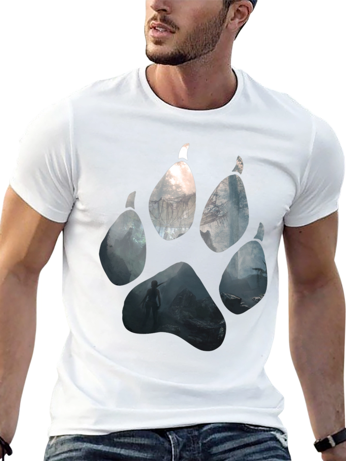 Wolf Paw Print Graphic Black T-Shirt