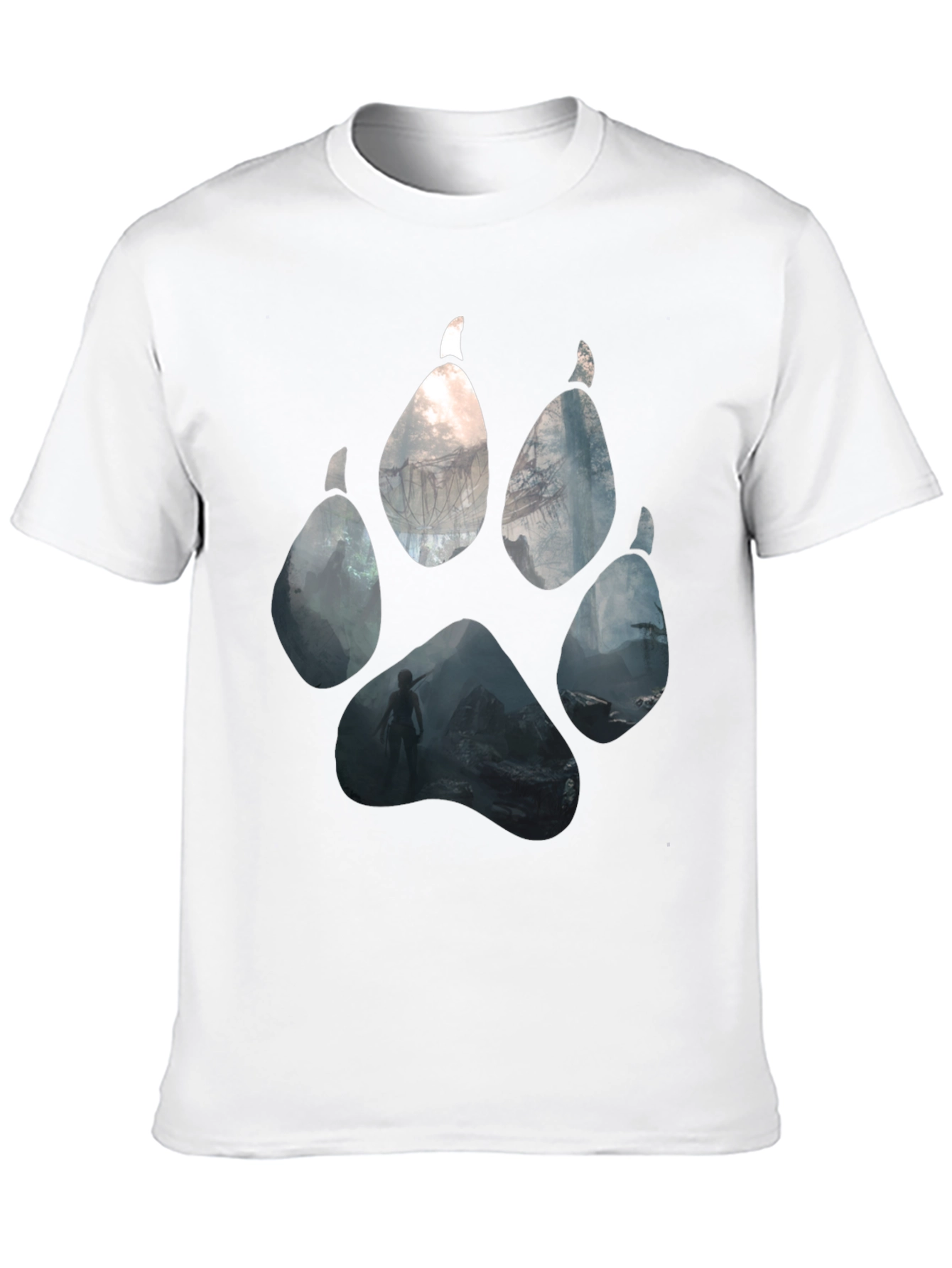 Wolf Paw Print Graphic Black T-Shirt