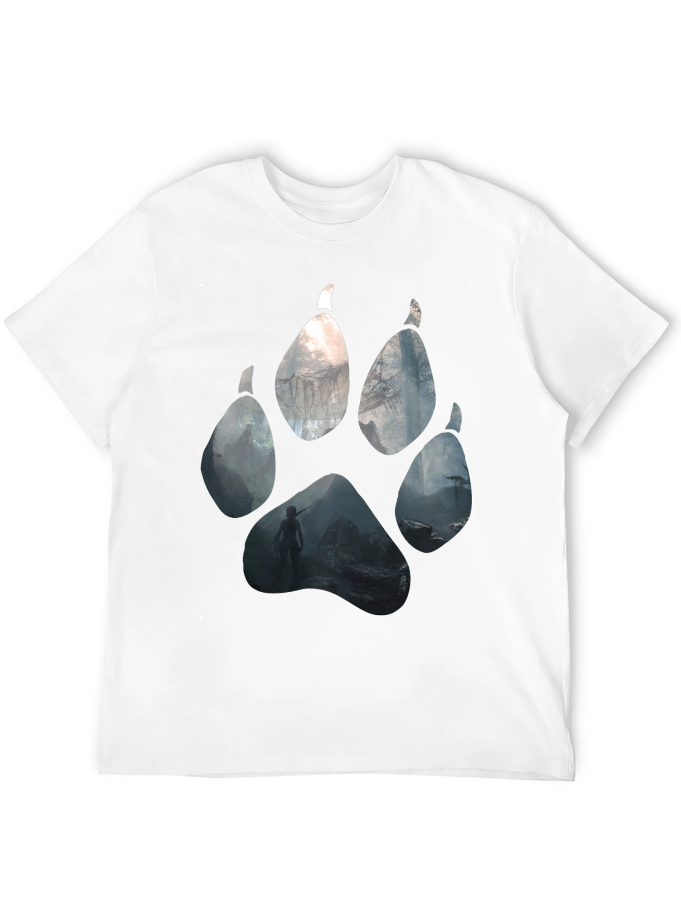 Wolf Paw Print Graphic Black T-Shirt