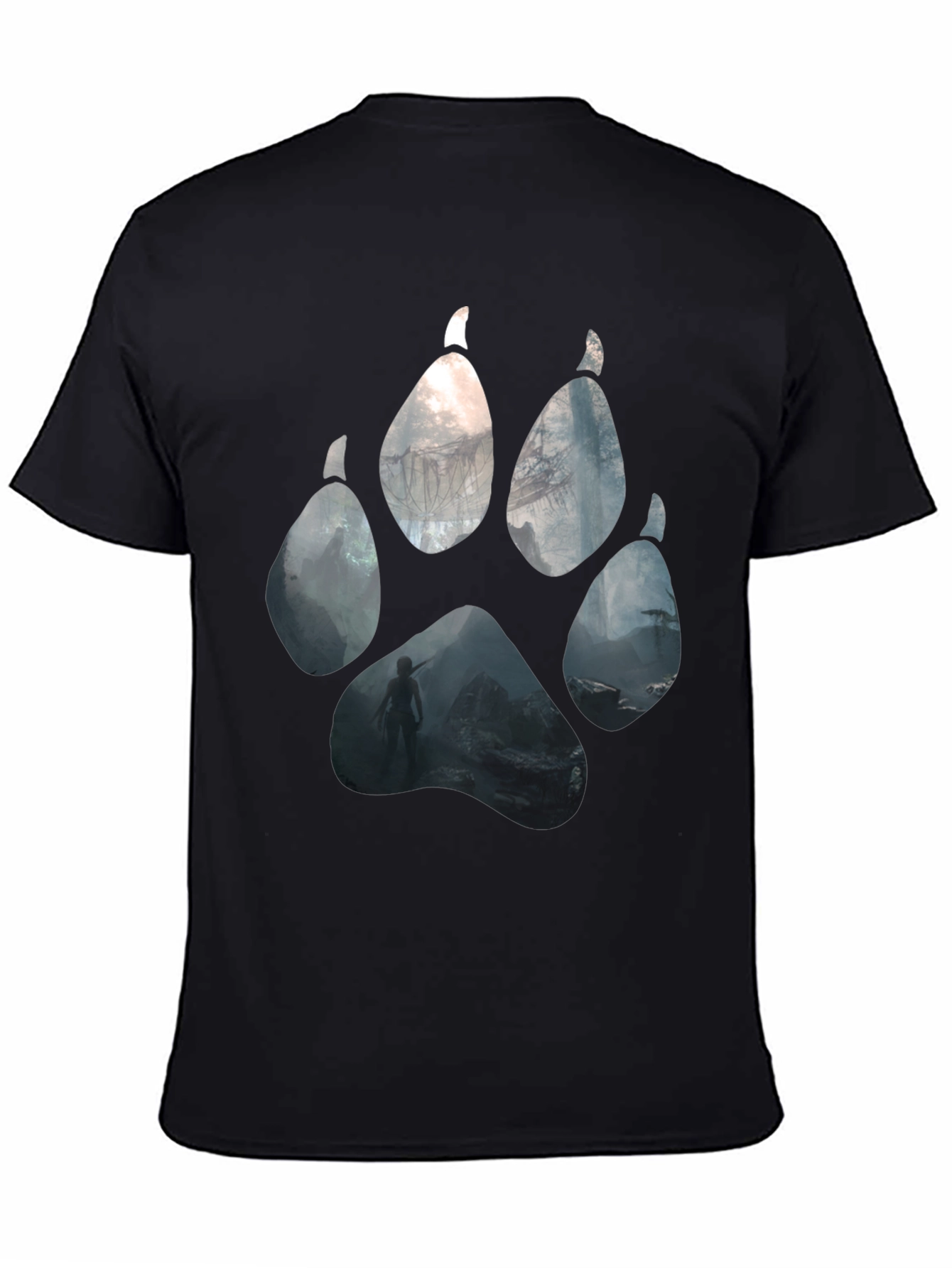 Wolf Paw Print Graphic Black T-Shirt