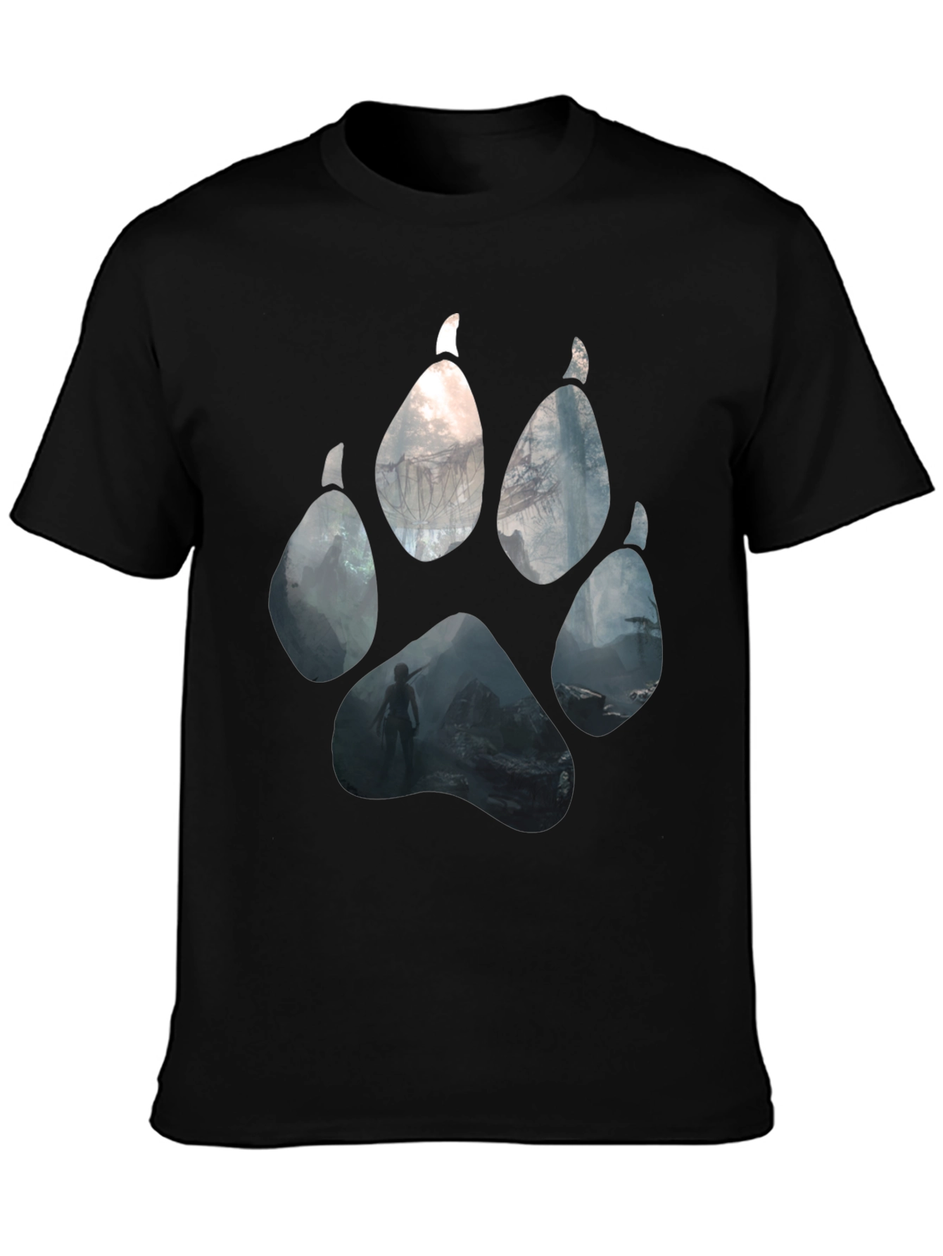Wolf Paw Print Graphic Black T-Shirt