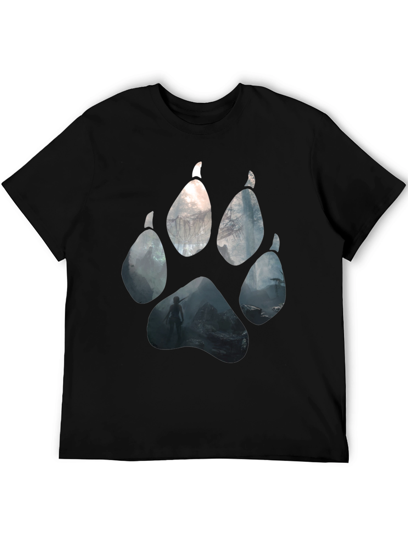 Wolf Paw Print Graphic Black T-Shirt