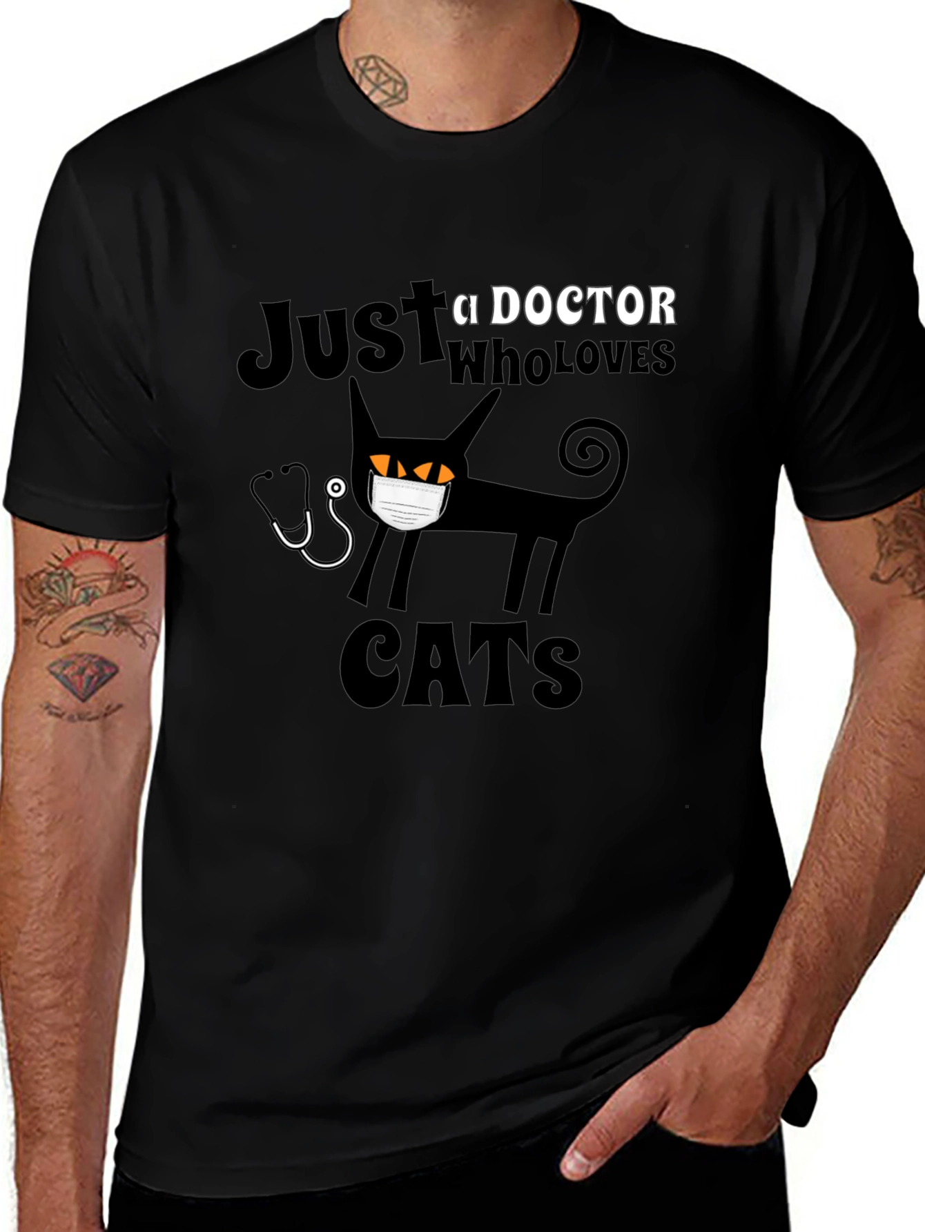 Doctor Who Loves Cats Black T-Shirt