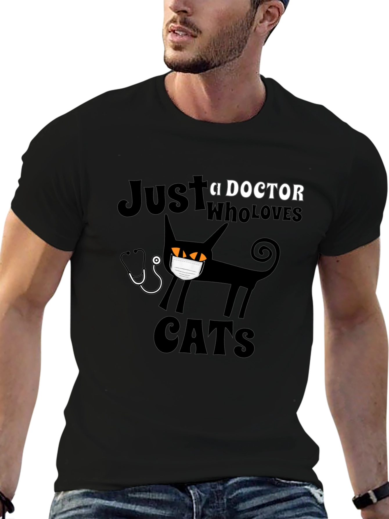 Doctor Who Loves Cats Black T-Shirt