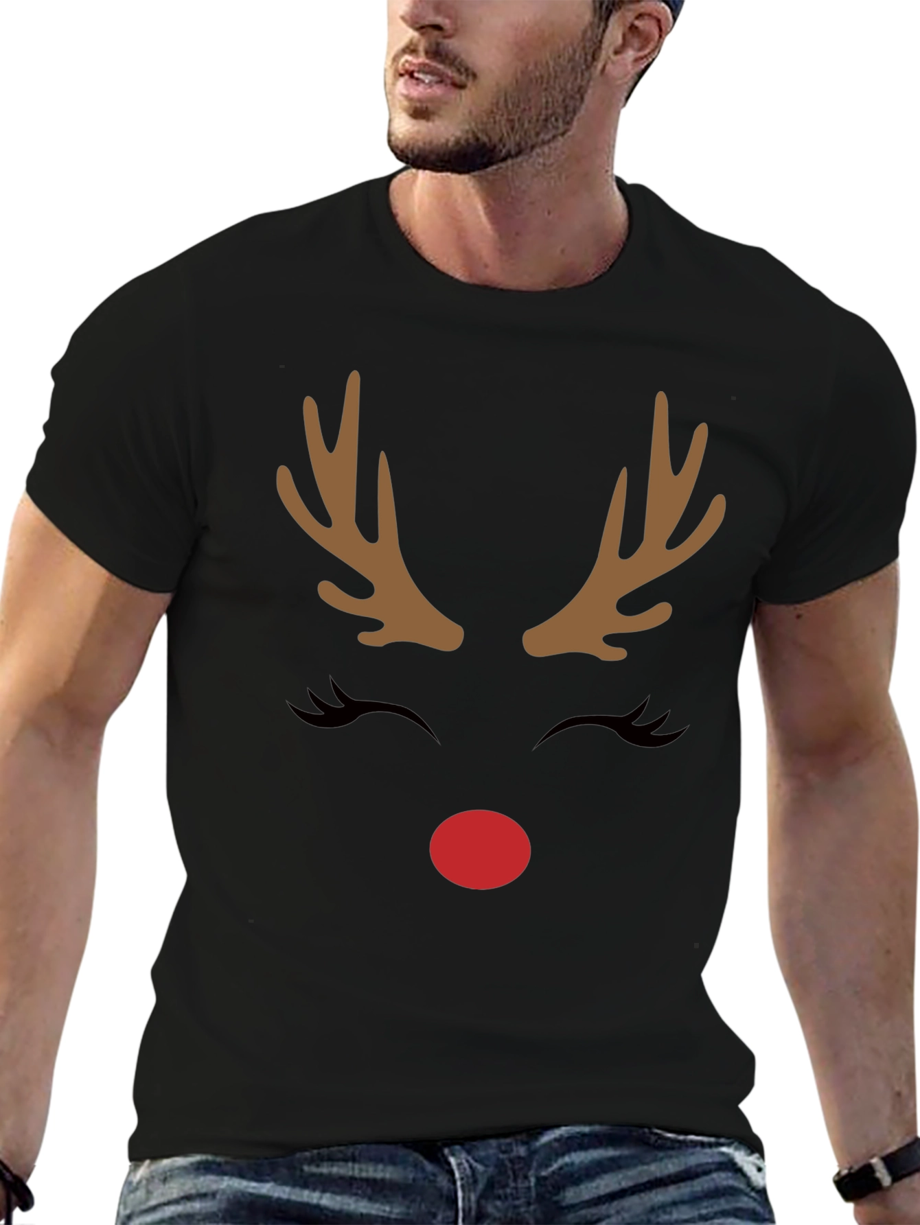 Festive Reindeer Graphic Tee - Holiday Cheer