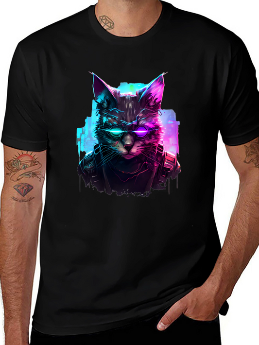 Cyberpunk Cat T-Shirt - Futuristic Feline Design