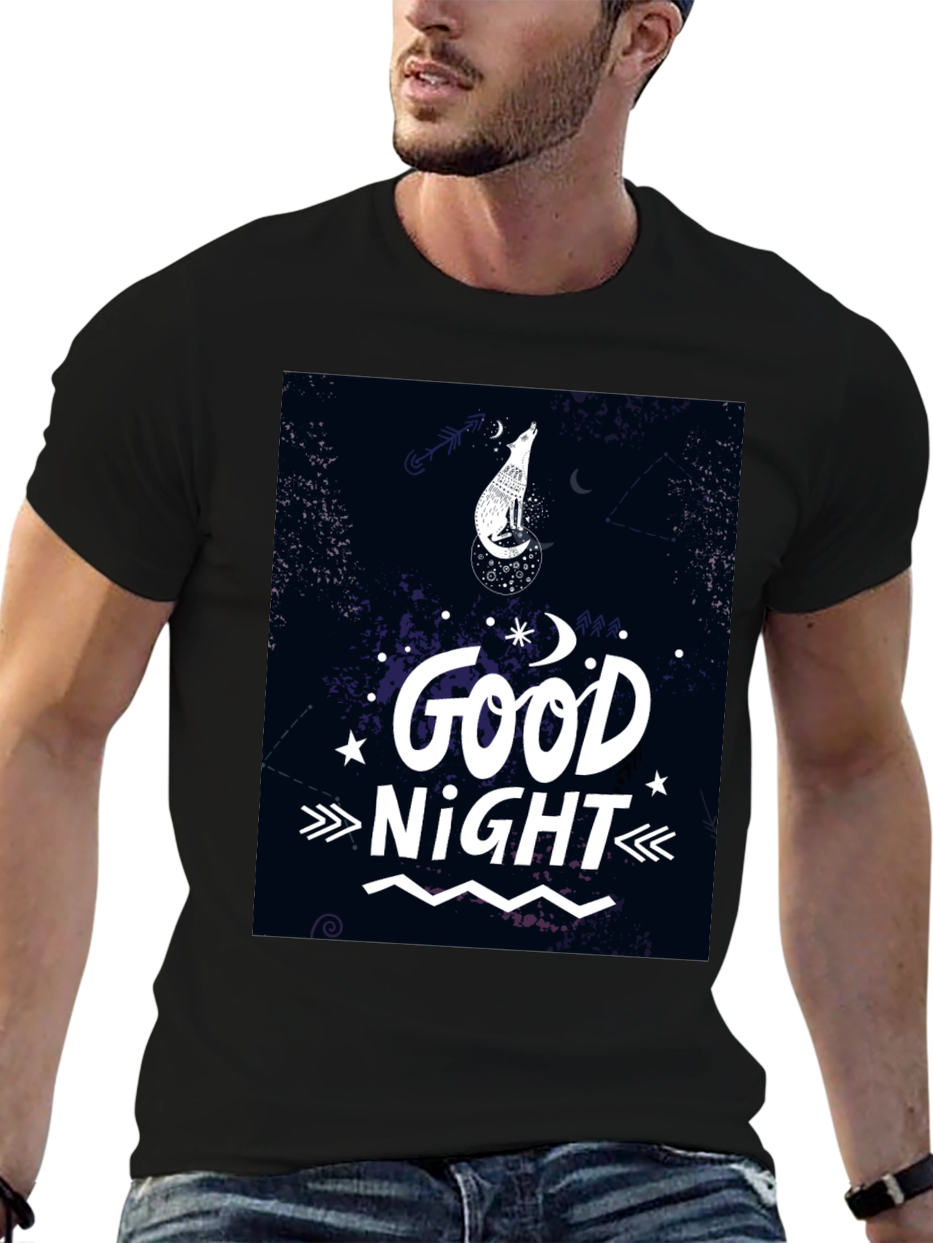 Good Night Wolf Graphic T-Shirt - Black