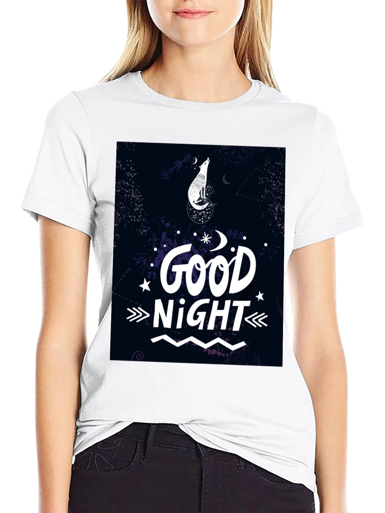 Good Night Wolf Graphic T-Shirt - Black