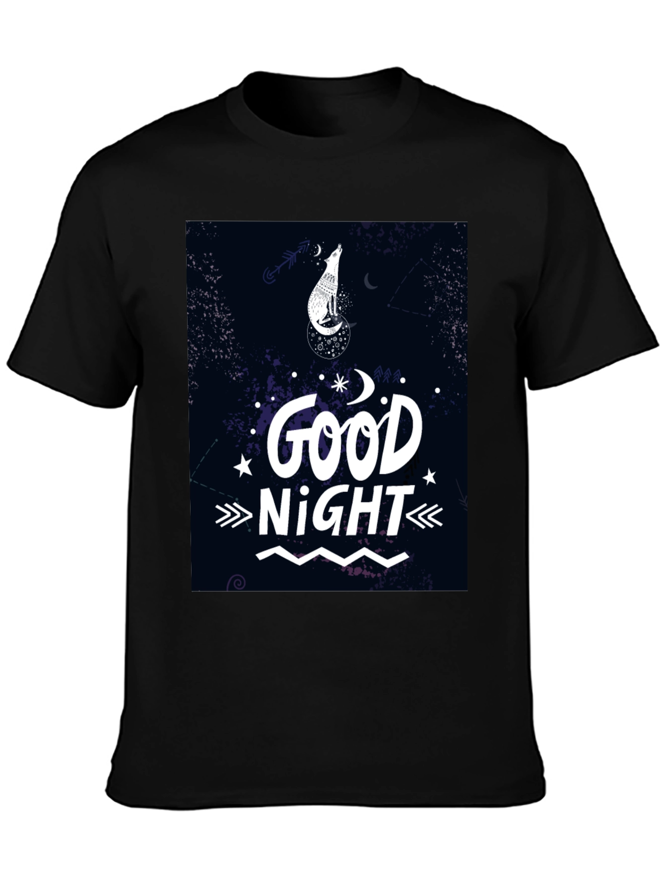 Good Night Wolf Graphic T-Shirt - Black