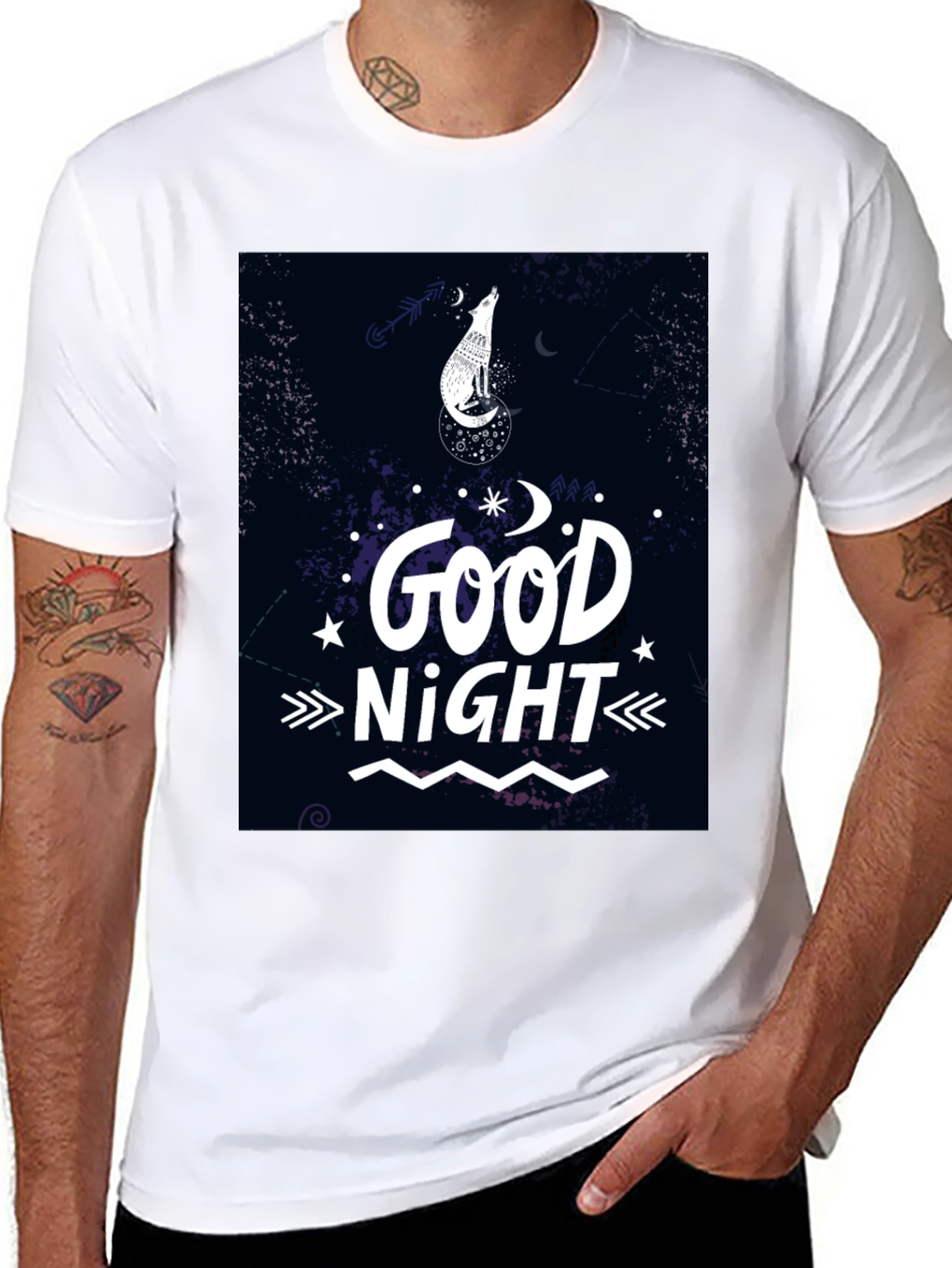 Good Night Wolf Graphic T-Shirt - Black
