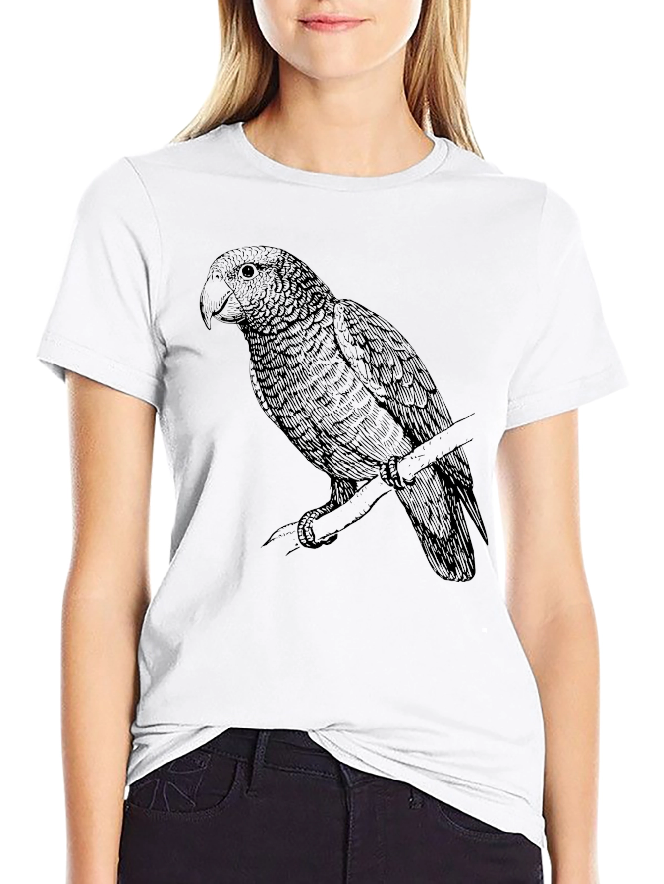 Black T-Shirt with Parrot Graphic Tee