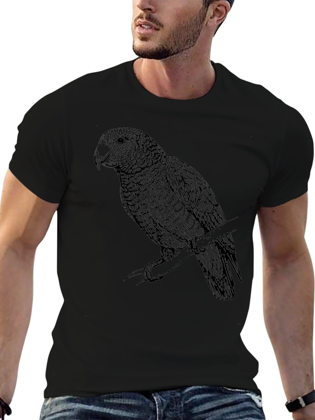 Black T-Shirt with Parrot Graphic Tee