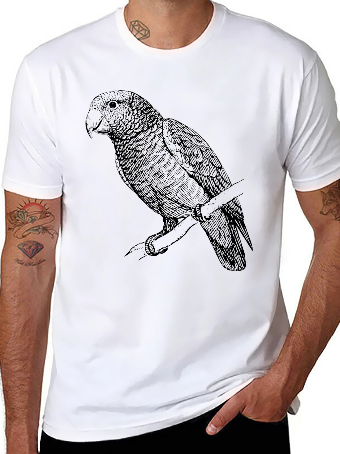 Black T-Shirt with Parrot Graphic Tee