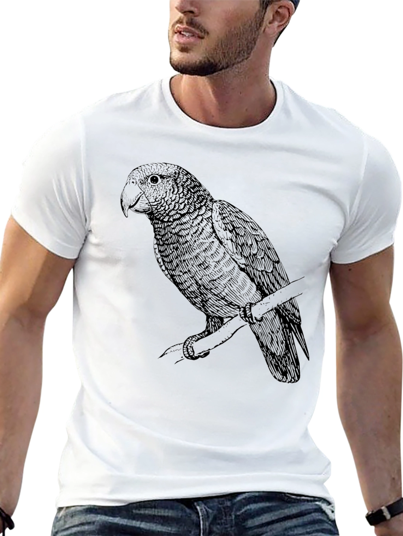 Black T-Shirt with Parrot Graphic Tee