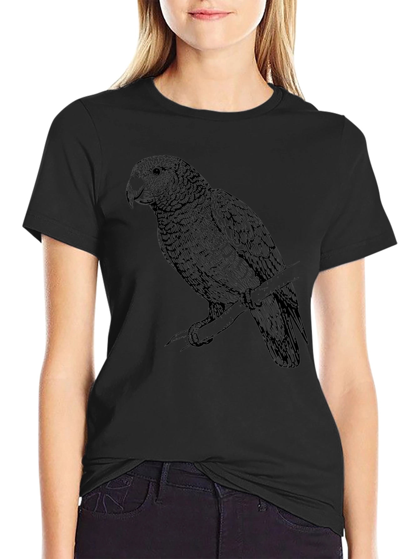 Black T-Shirt with Parrot Graphic Tee