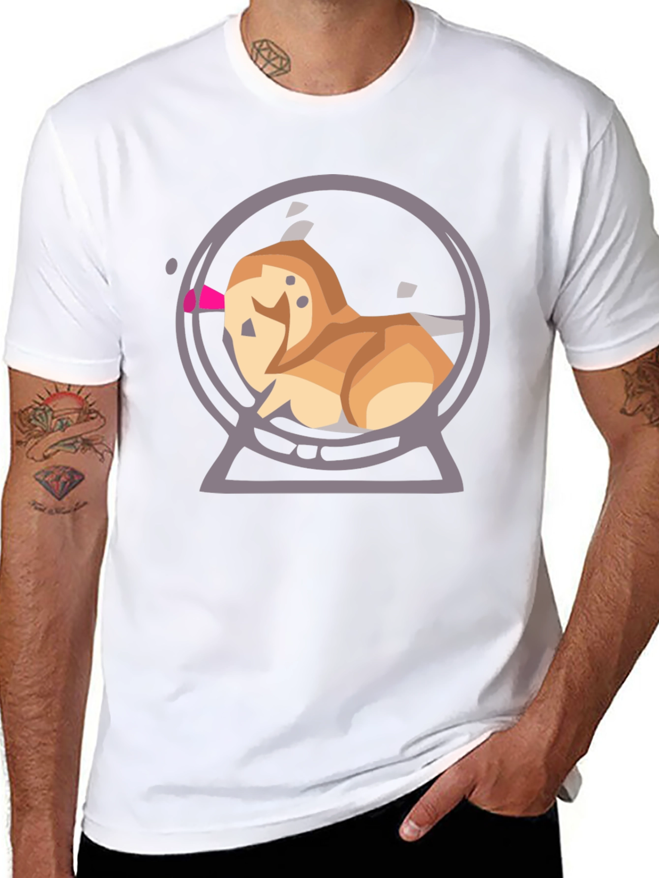 Cartoon Dog Snow Globe Graphic Tee - Black