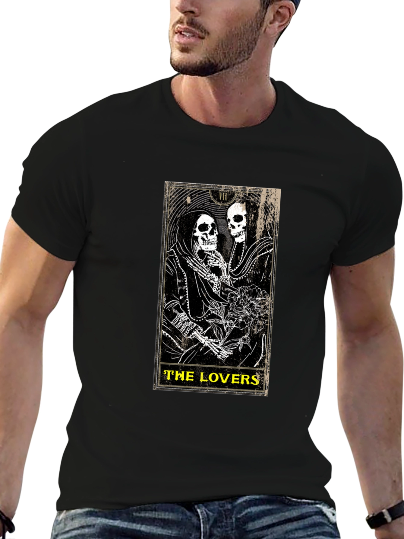 The Lovers Tarot Card Graphic T-Shirt - Black