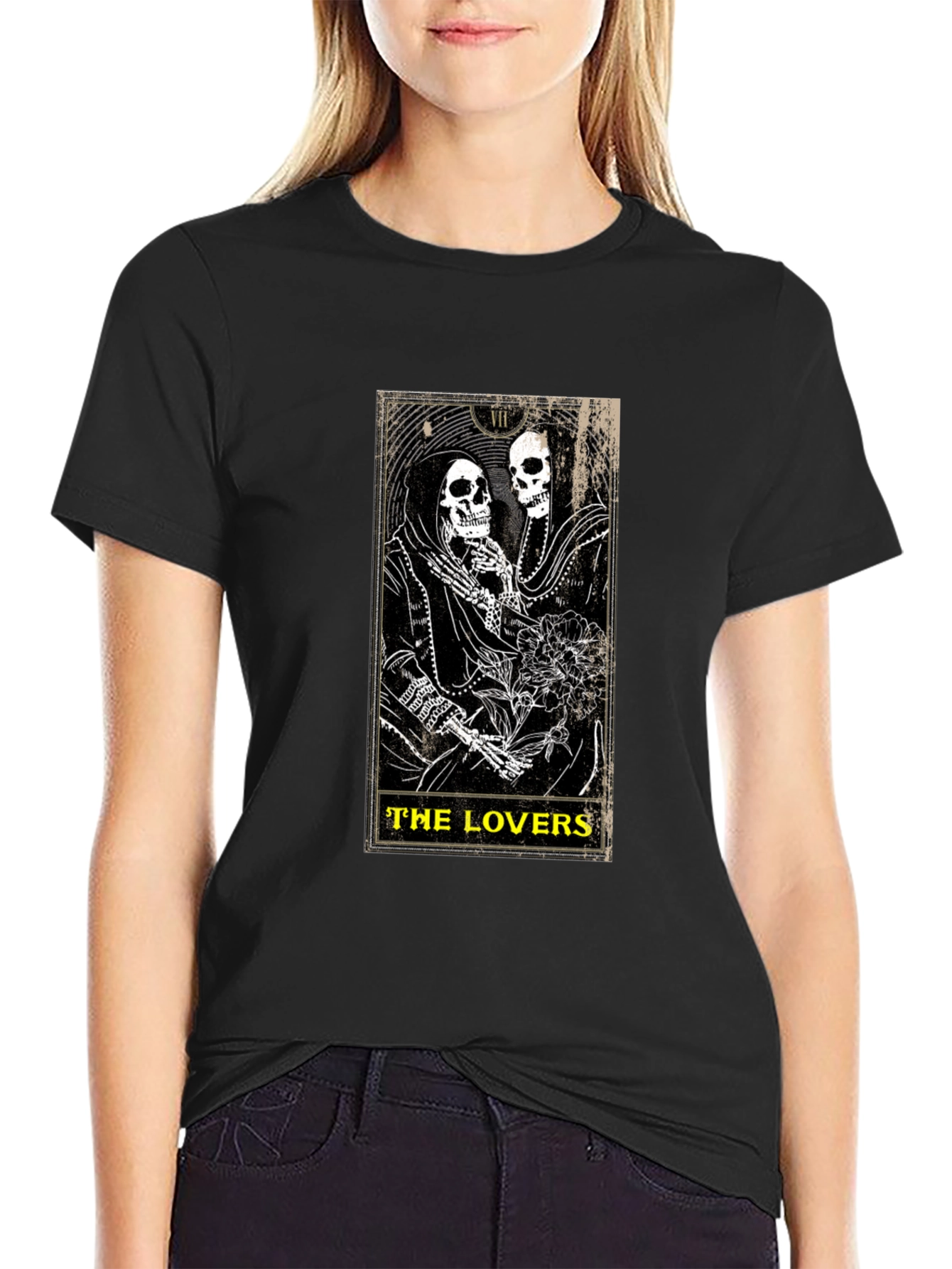 The Lovers Tarot Card Graphic T-Shirt - Black