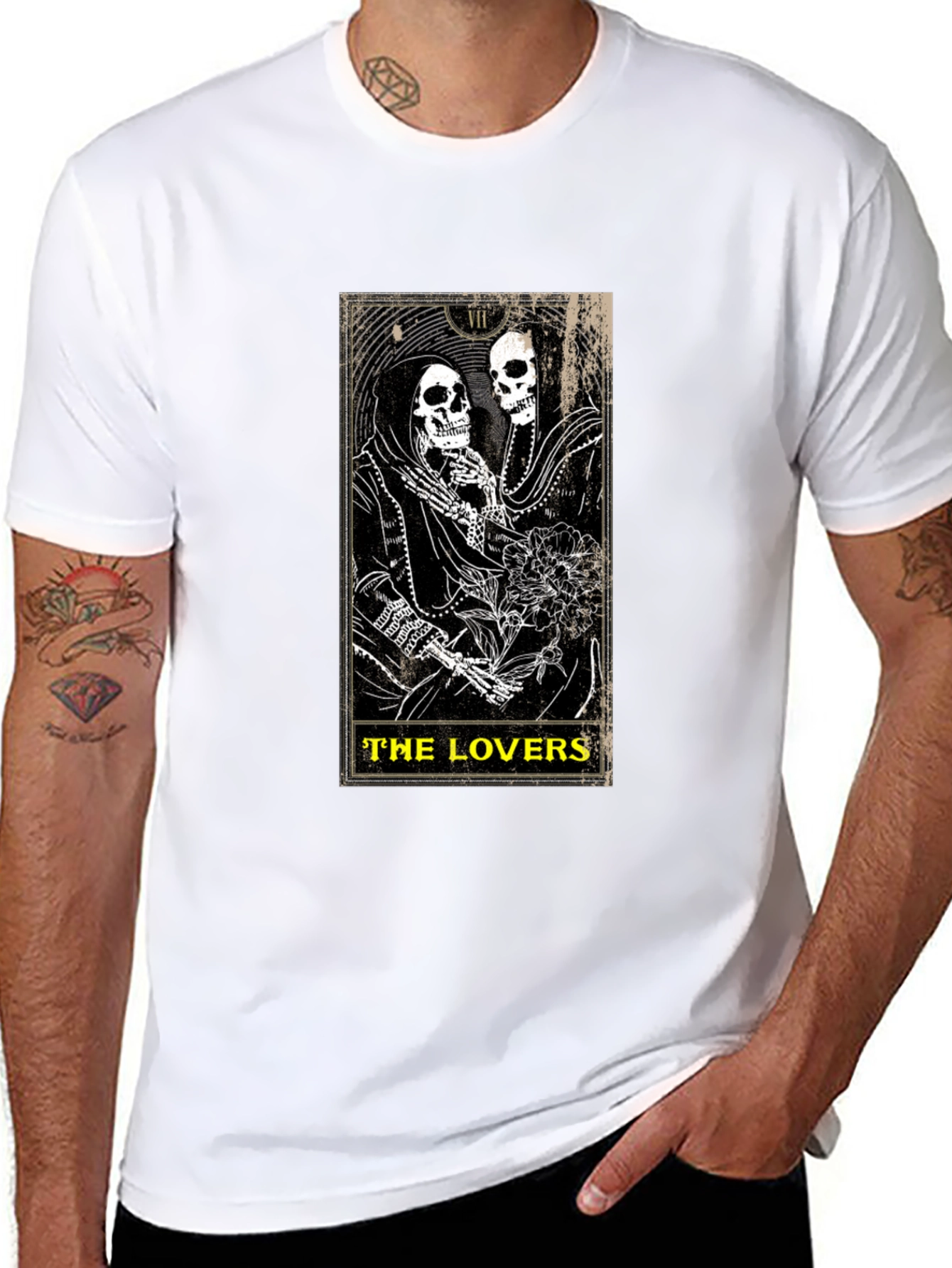 The Lovers Tarot Card Graphic T-Shirt - Black