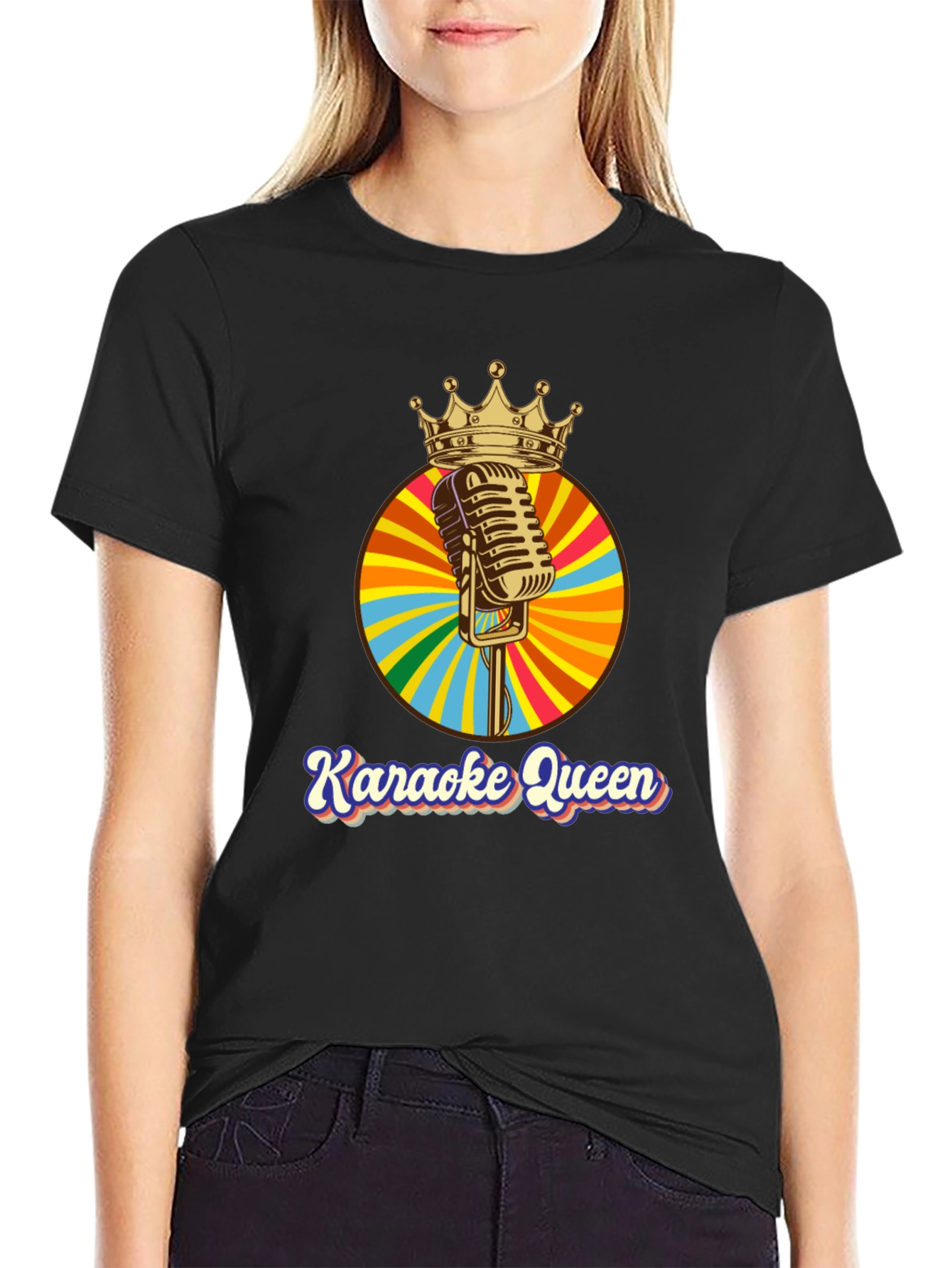 Karaoke Queen Graphic Tee - Retro Mic Design