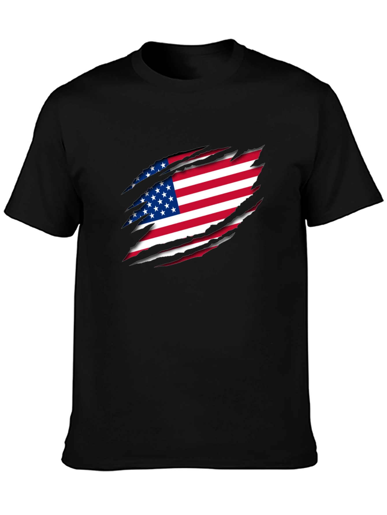 USA Flag Ripped Black T-Shirt Patriotic Design