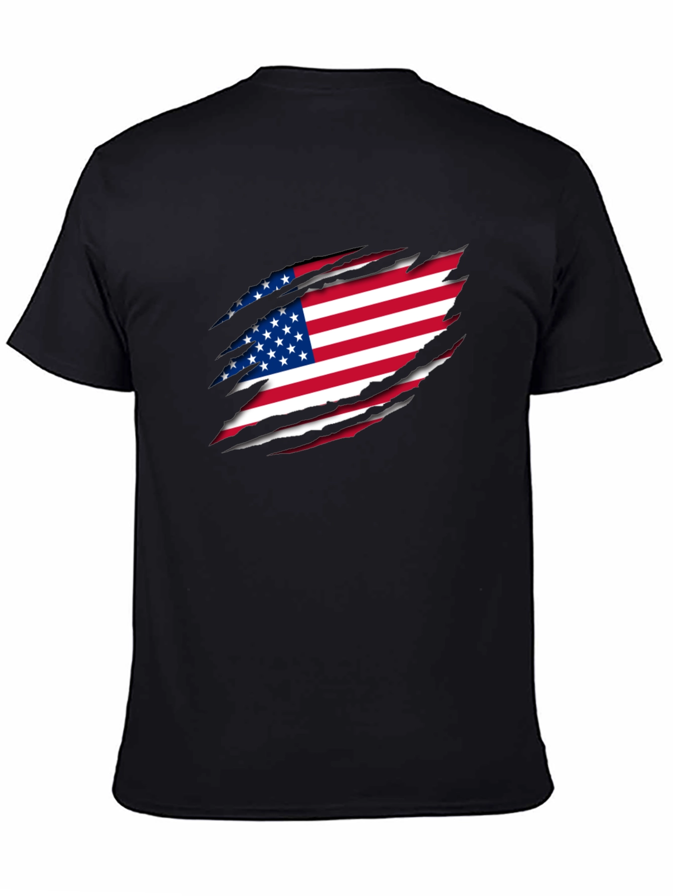 USA Flag Ripped Black T-Shirt Patriotic Design